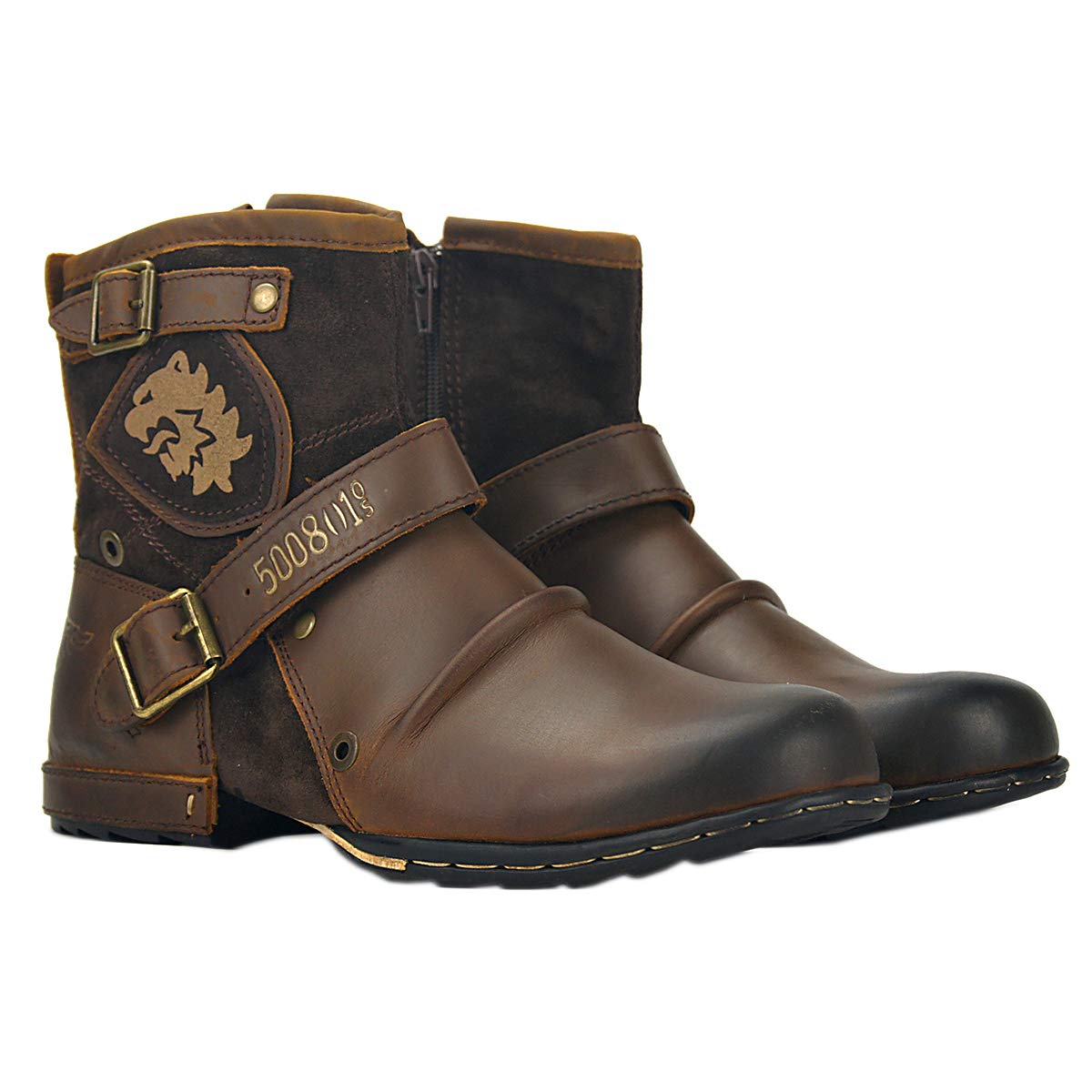 OSSTONE Men's Fashion Leather Chukka Boots with Zipper - Casual Motorcycle Shoes OS-5008-1-ABNH - Perfect for Riding, Daily Wear & Outdoor Activities