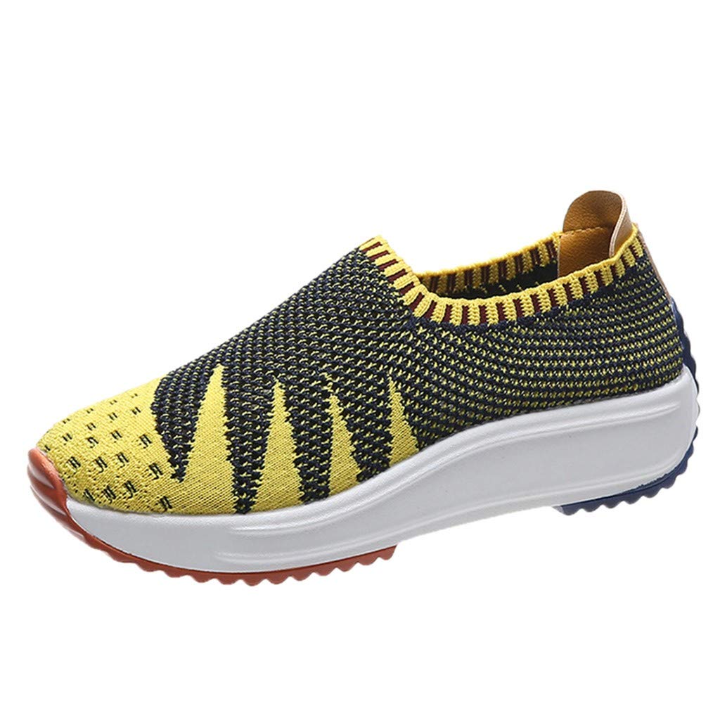 USYFAKGH Women's Fashion Sneakers - Slip On Mesh Casual Tennis Shoes for Women - Breathable Running Sport Shoes in Yellow - Perfect for Gym, Workout, and Daily Wear
