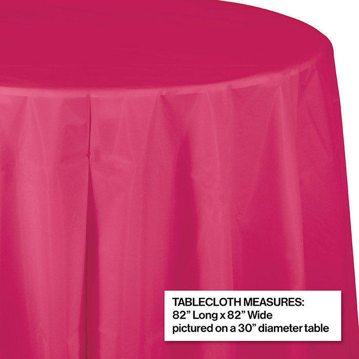 12-Piece Bulk Hot Magenta Round Plastic Table Covers - 82 Inch Disposable Party Tablecloths for Birthday, Wedding & Event Decorations