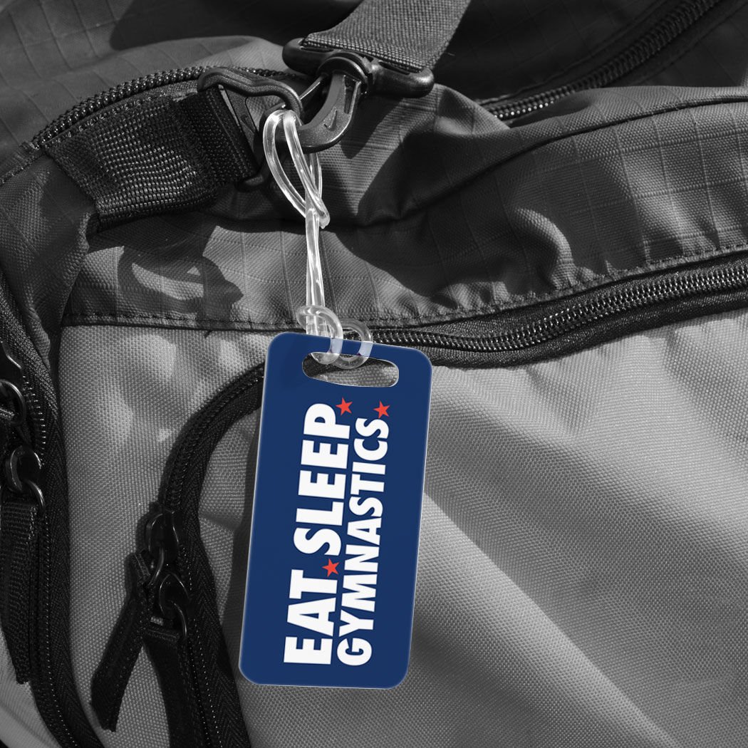 Custom Gymnastics Luggage Tag & Bag Tag - Personalized Eat Sleep Gymnastics Design with Info on Back - Small Navy Blue - Perfect for Gym Bags, Travel Luggage & Sports Equipment Identification