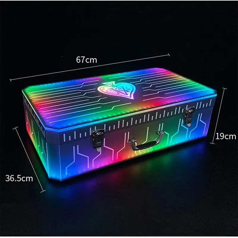Rainbow LED Champagne Bottle Display Case - Ace of Spade Themed Suitcase Style Wine Carrier for Nightclubs, Bars & Parties | Glowing Drink Showcase for Special Events & VIP Celebrations