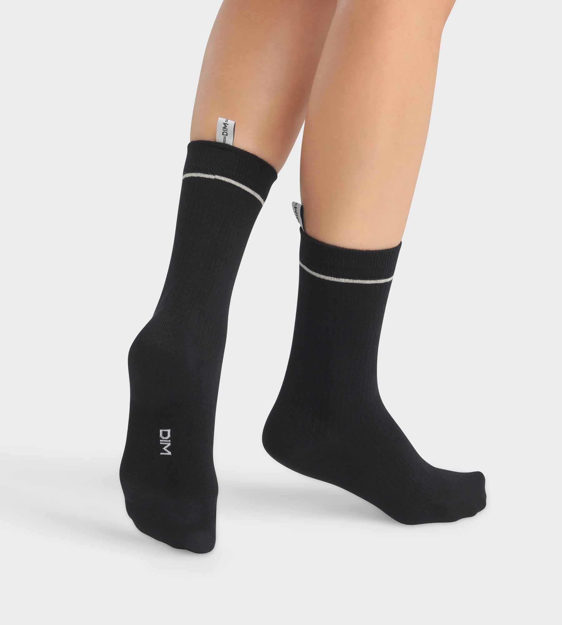 Black Ribbed Cotton Modal Unisex Socks - Dim Icons - Perfect for Casual Wear, Work & Everyday Comfort