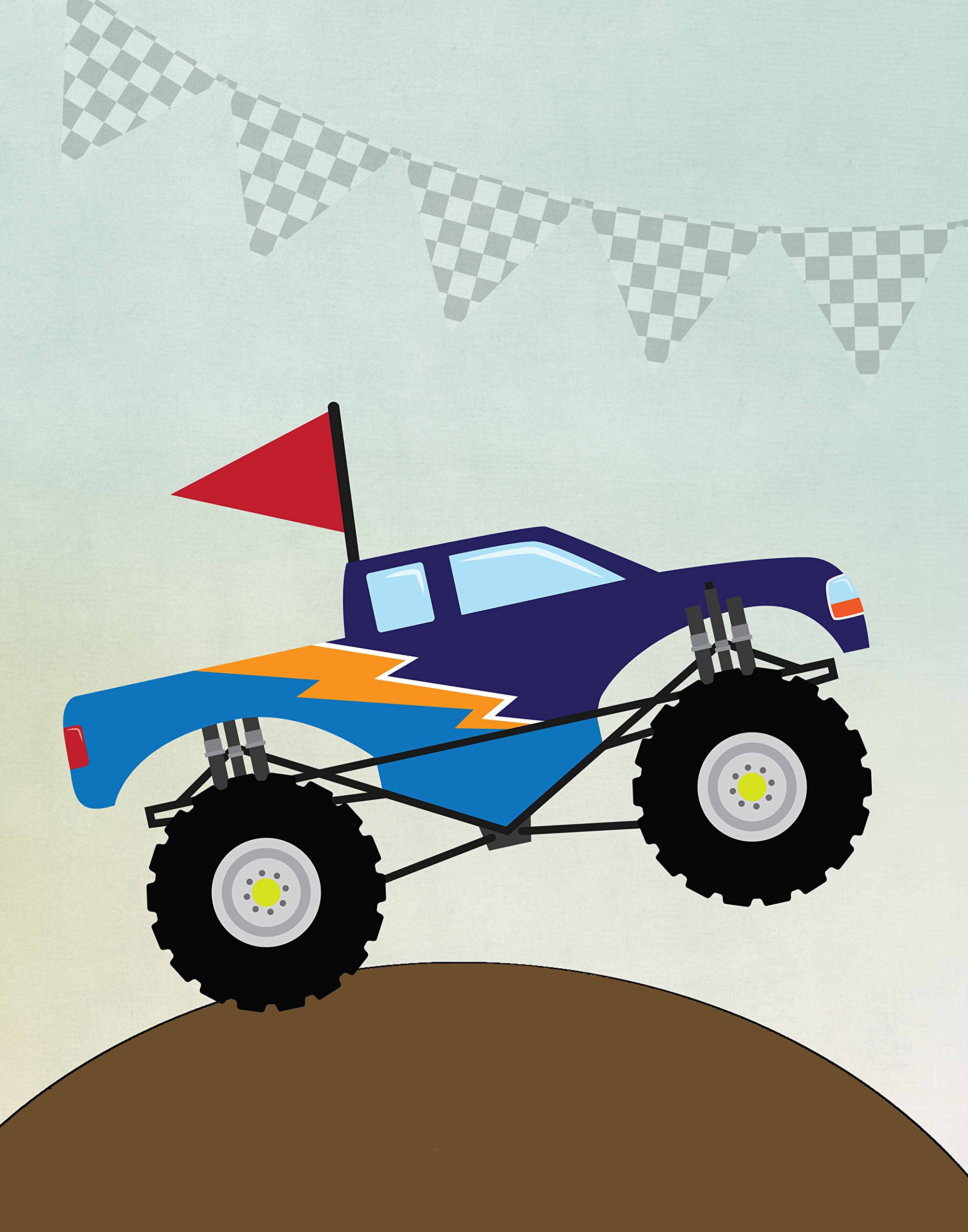 Artdash® Monster Trucks Wall Art Prints - Set of 4 (13x19 Inch) - Modern Bedroom Decor for Kids & Teens - Perfect for Boys Room, Playroom & Dinosaur Themed Nursery