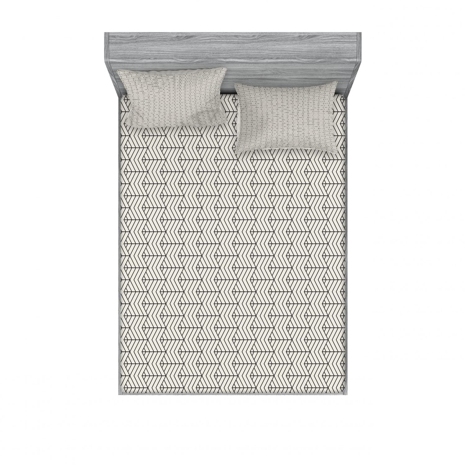 Ambesonne Geometric 2-Piece Fitted Sheet & Pillow Sham Set - Angled Optical Illusion Design, 4-PC Bedding Decor (2 Twin XL Fitted Sheets & 4 Pillow Covers) - Beige & Charcoal Grey - Perfect for Modern Bedrooms, Guest Rooms & Dorm Decor