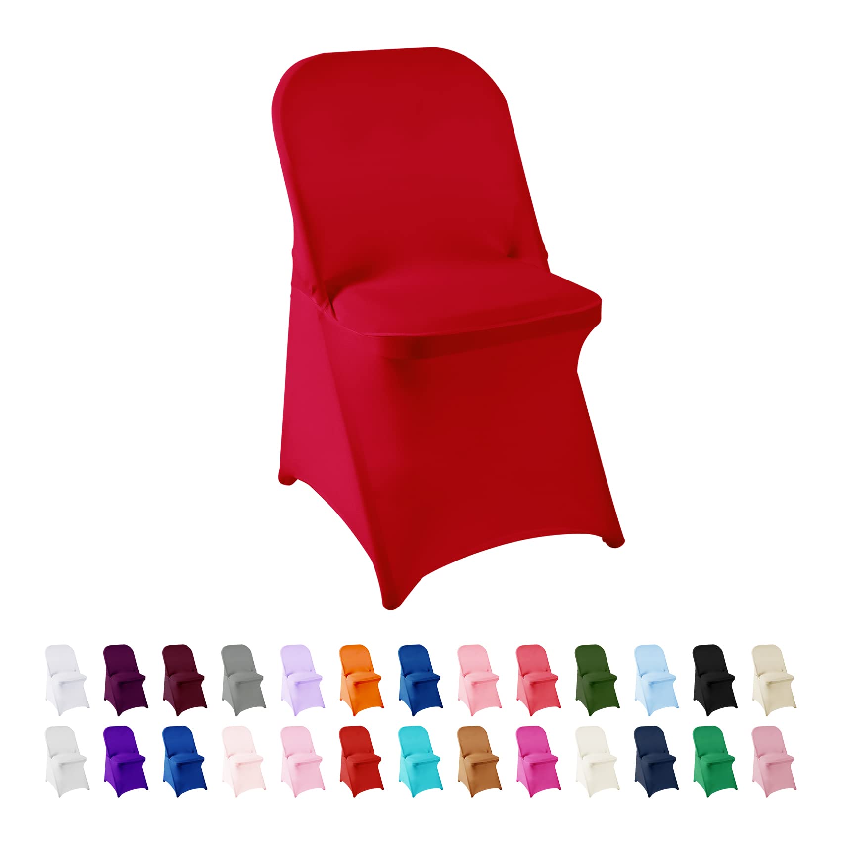 100PCS Spandex Stretch Chair Covers - Washable & Removable Slipcovers for Folding Chairs - Perfect for Living Room, Party, Banquet, Wedding & Hotel Events (Red) - Durable Fabric Protector for Home & Commercial Use
