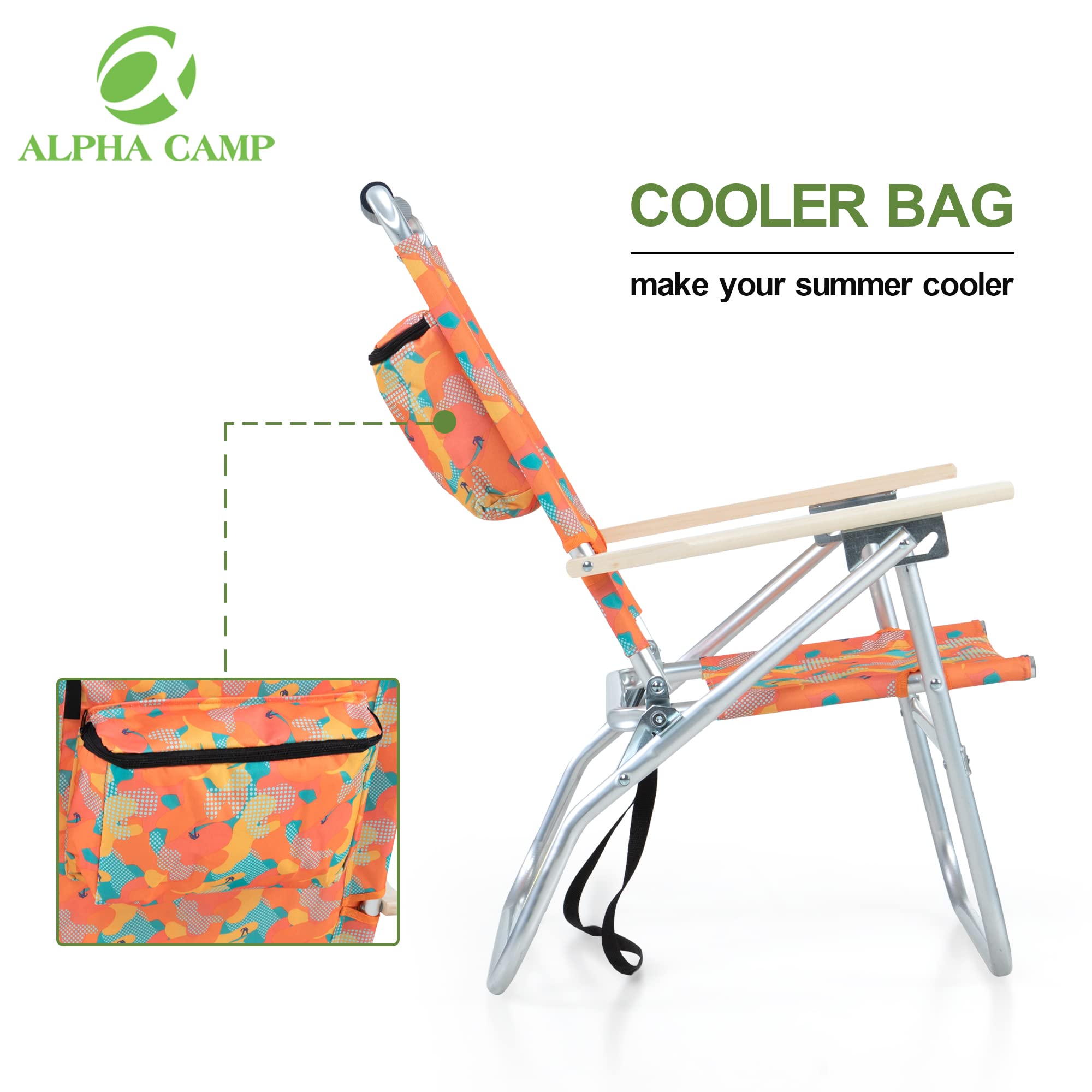 ALPHA CAMP 2-Pack Backpack Beach Chairs with Cooler Bag - 3-Position Adjustable, Foldable, 250lbs Capacity Camo Design - Perfect for Beach, Camping, Picnics & Outdoor Adventures