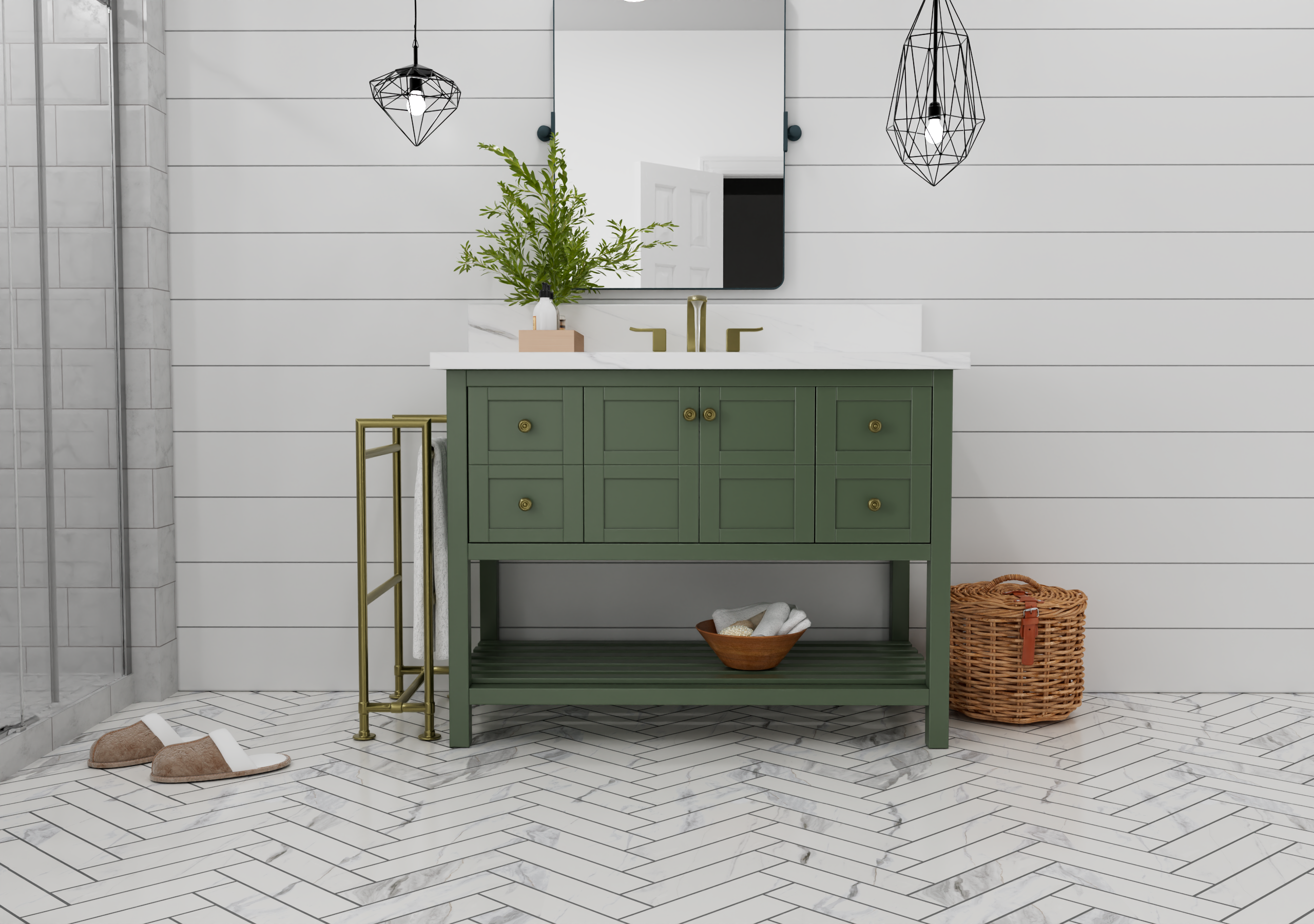 47.5 Inch Modern Bathroom Vanity Cabinet in Sage Green - Freestanding Single Sink Vanity for Bathroom Remodel - Perfect for Master Bath, Guest Bath & Powder Room