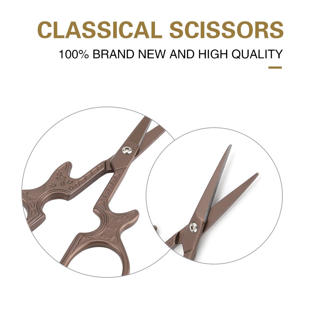 Vintage Classic Metal Scissors with Sharp Blade - Brown Guitar Design for Crafting, Sewing & Office Use