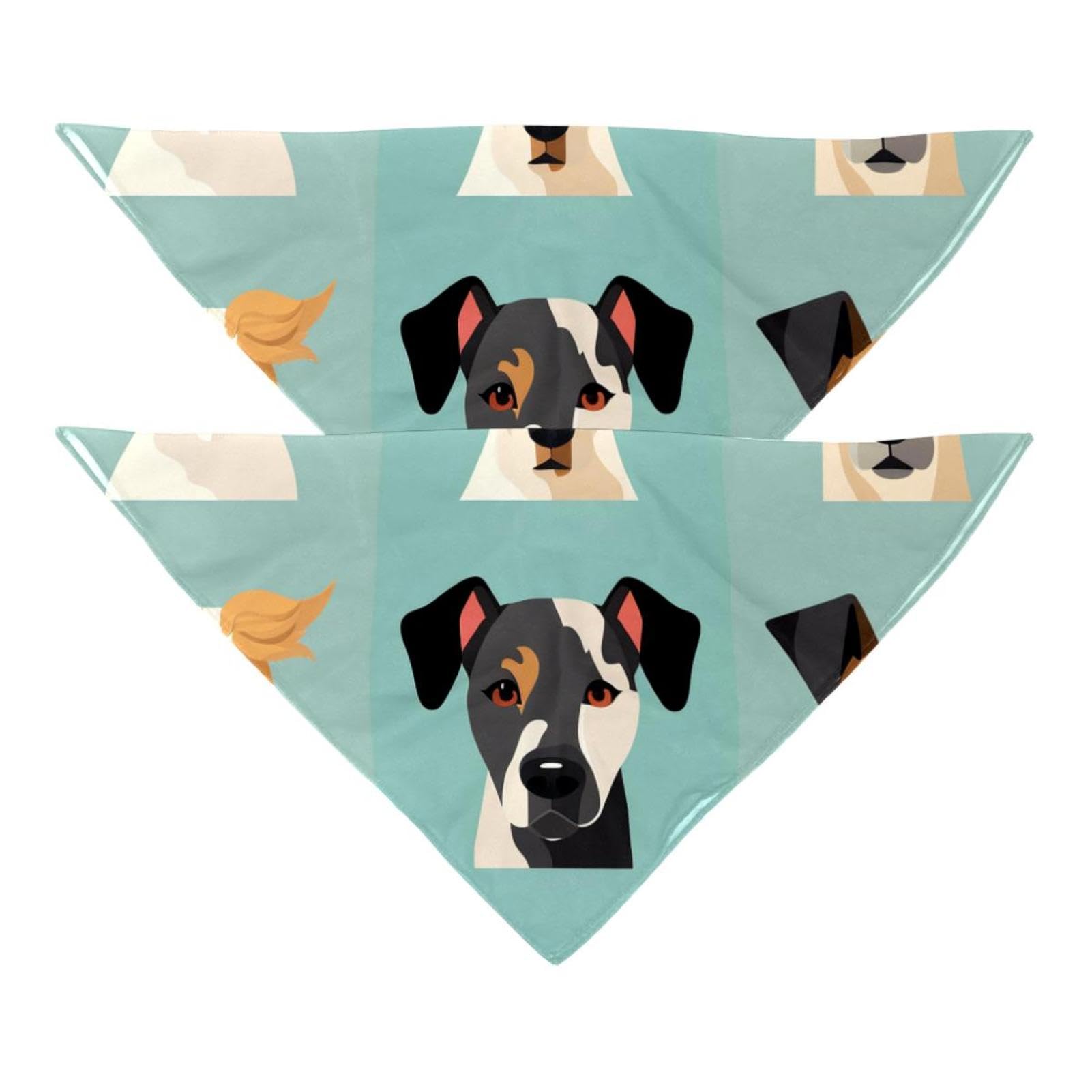 Dog Bandanas for Small Medium Large Pets - 2-Piece Set with Cute Animal Face Cartoon Design - Adjustable Dog Scarf & Cat Accessories - Perfect for Pet Parties, Photo Shoots & Daily Walks