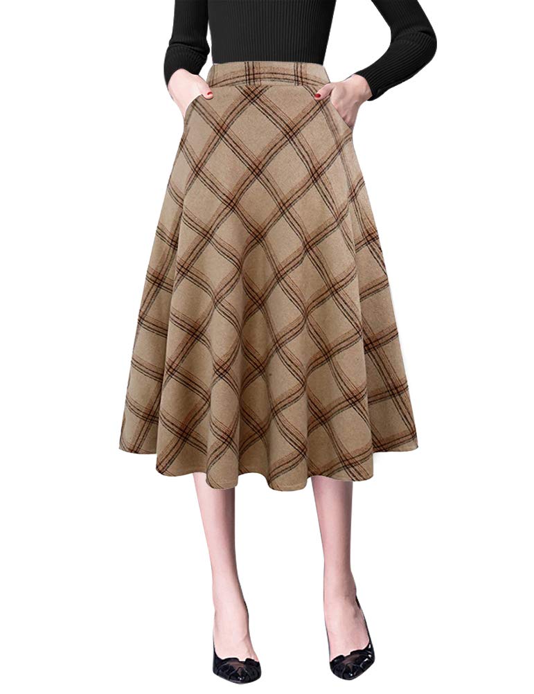 IDEALSANXUN Women's High Waist Wool A-Line Pleated Midi Skirt - Winter Warm Office Work & Casual Outfit Essential