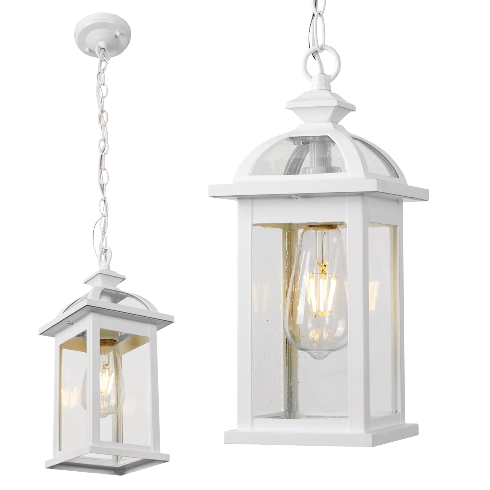 Darkaway Outdoor Pendant Light Fixture - Aluminum & Glass Hanging Lantern for Porch, Patio, Entryway - Weather Resistant Exterior Lighting (1 Pack, White) - Perfect for Outdoor Dining, Garden Decor & Front Door Illumination