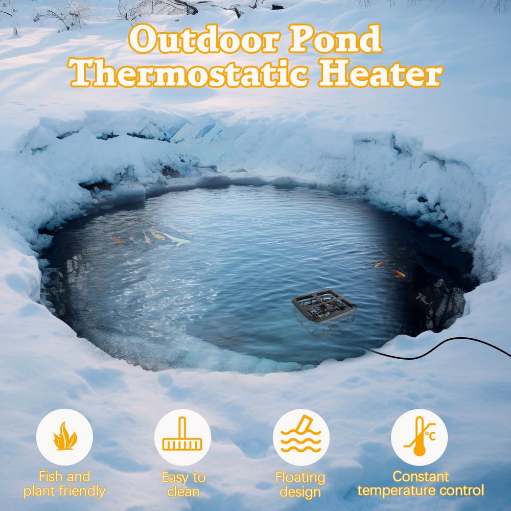 1000W Outdoor Pond Deicer with Thermostatic Control - Fish Pond Heater, Horse Water Heater, Chicken Water Warmer & Bird Bath Deicer for Winter Livestock - Perfect for Farm Animals, Backyard Ponds & Poultry Coops