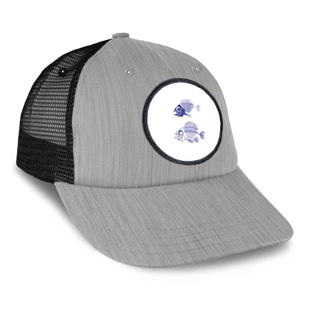 Patch Hat Trucker Baseball Cap with Fish Skeleton Design - Animal & Ocean Life Theme for Fishing Enthusiasts, Beach Outings, and Outdoor Adventures