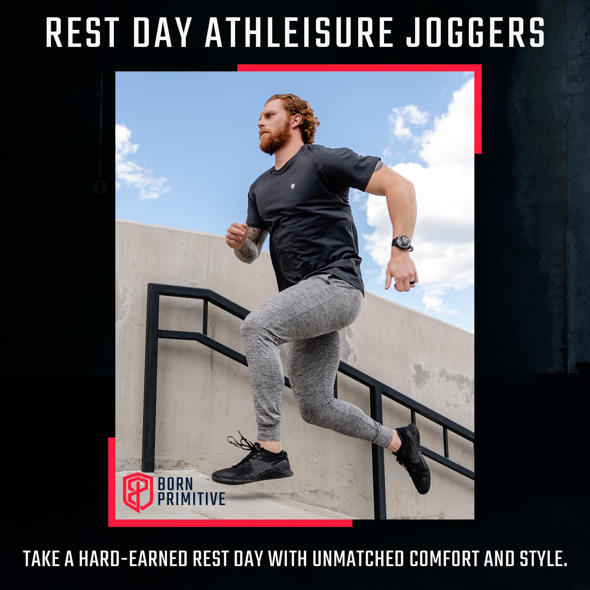 Born Primitive Men's Athletic Joggers - Comfortable Workout Pants with Pockets, Soft Stretchy Jogging Pants for Gym, Running & Lounge Wear