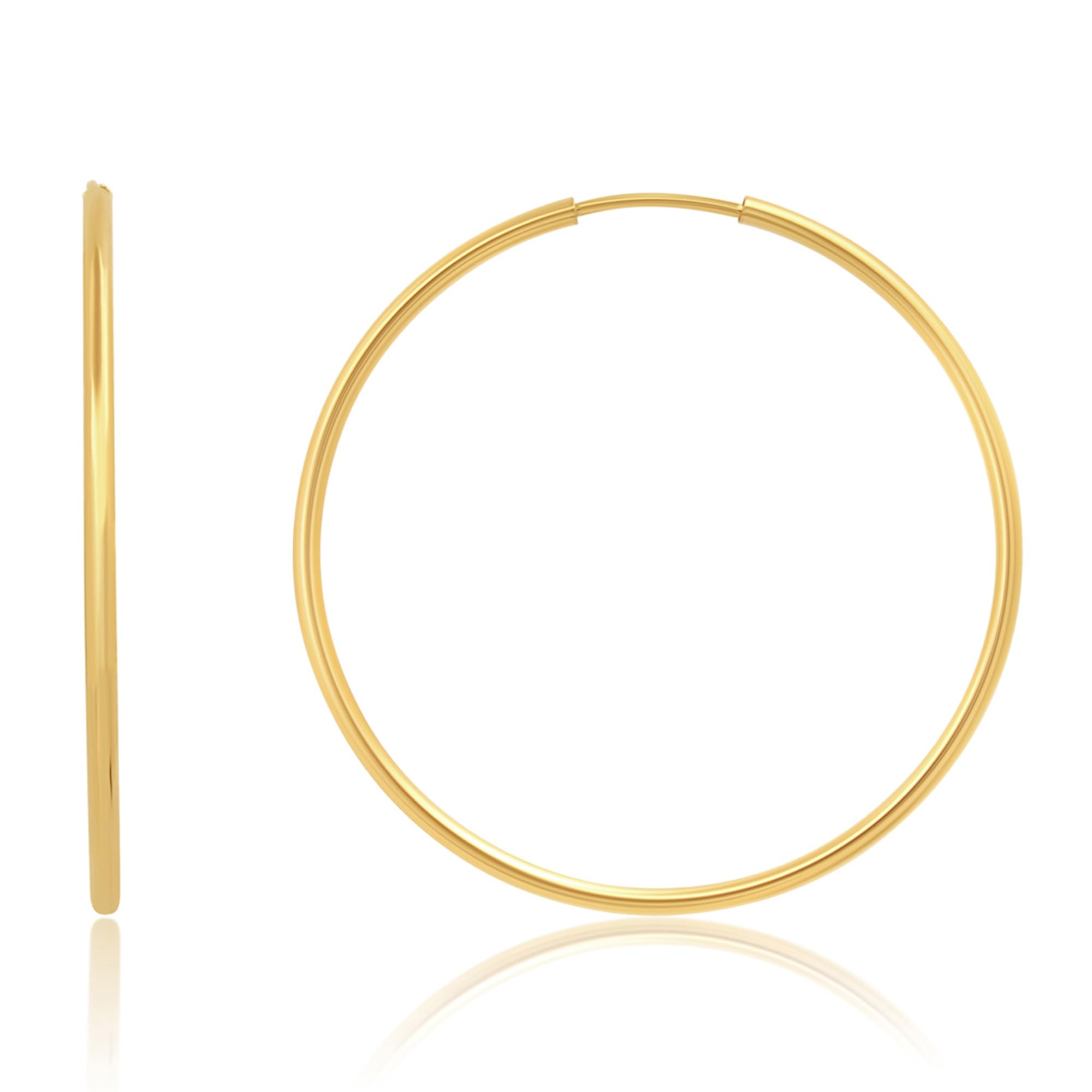 14k Solid Gold Hoop Earrings for Women - 1.5mm Tube Yellow Gold Continuous Flex Hoops | Real 14k Gold Jewelry | Perfect for Everyday Wear, Date Nights & Special Occasions