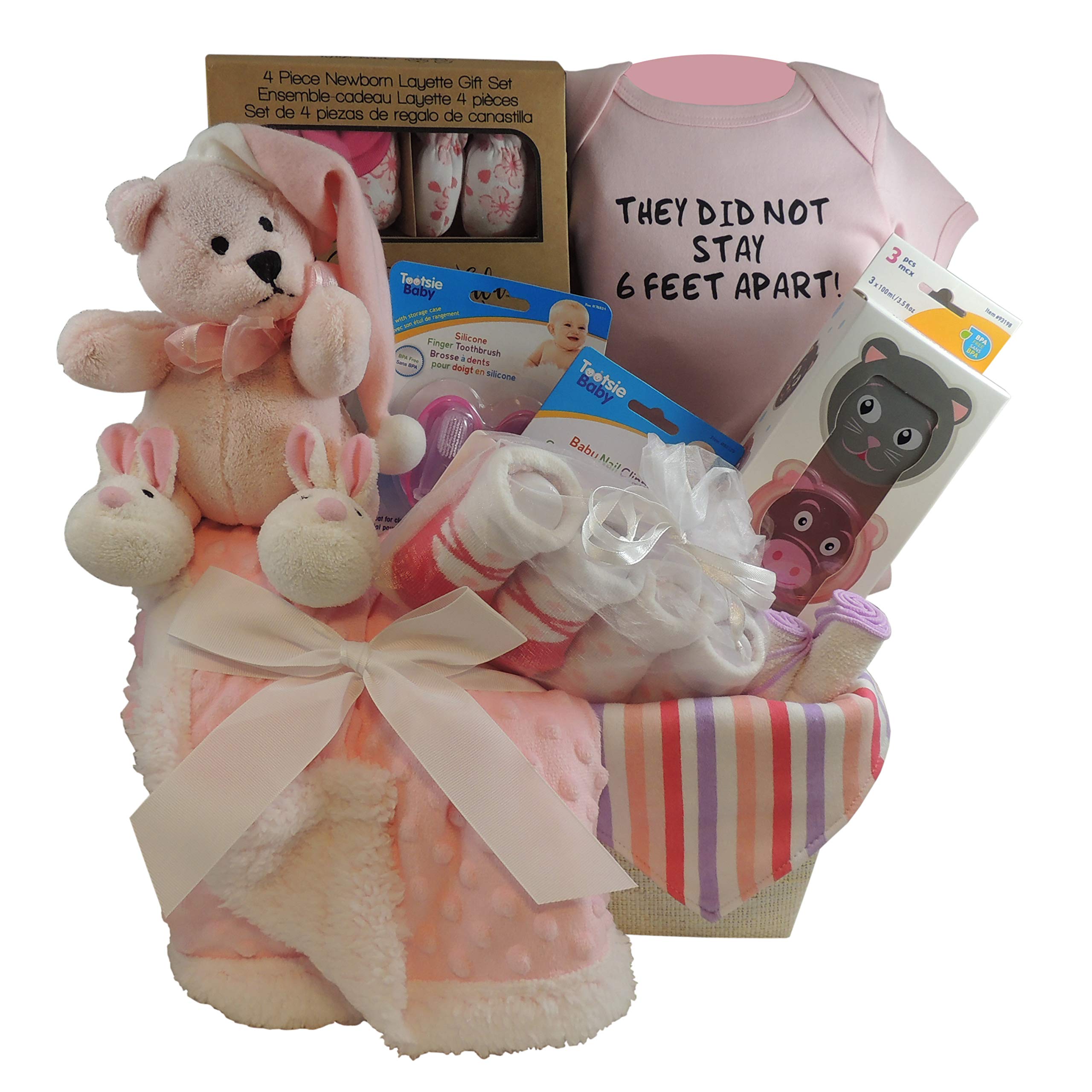 Baby Girl Gift Basket - Soft Sherpa Blanket, 3-Piece Containers & 5-Piece Layette Set | Newborn Baby Shower Gift, Welcome Home Present, First Birthday Idea | Perfect for Nursery, Hospital Visits & Special Occasions