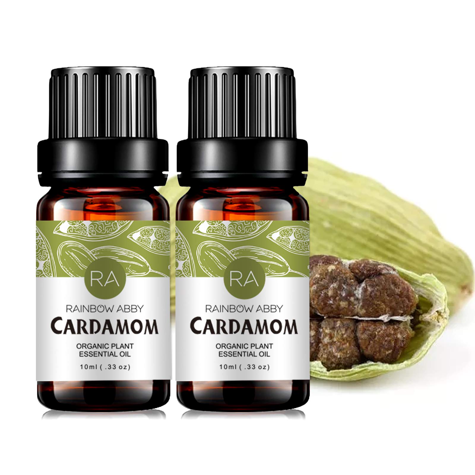 2-Pack 100% Pure Organic Cardamom Essential Oil - Natural Plant-Based Aromatherapy Oil for Diffusers, Massage & Skin Care (2X10ML) - Perfect for Relaxation, Stress Relief & Home Spa