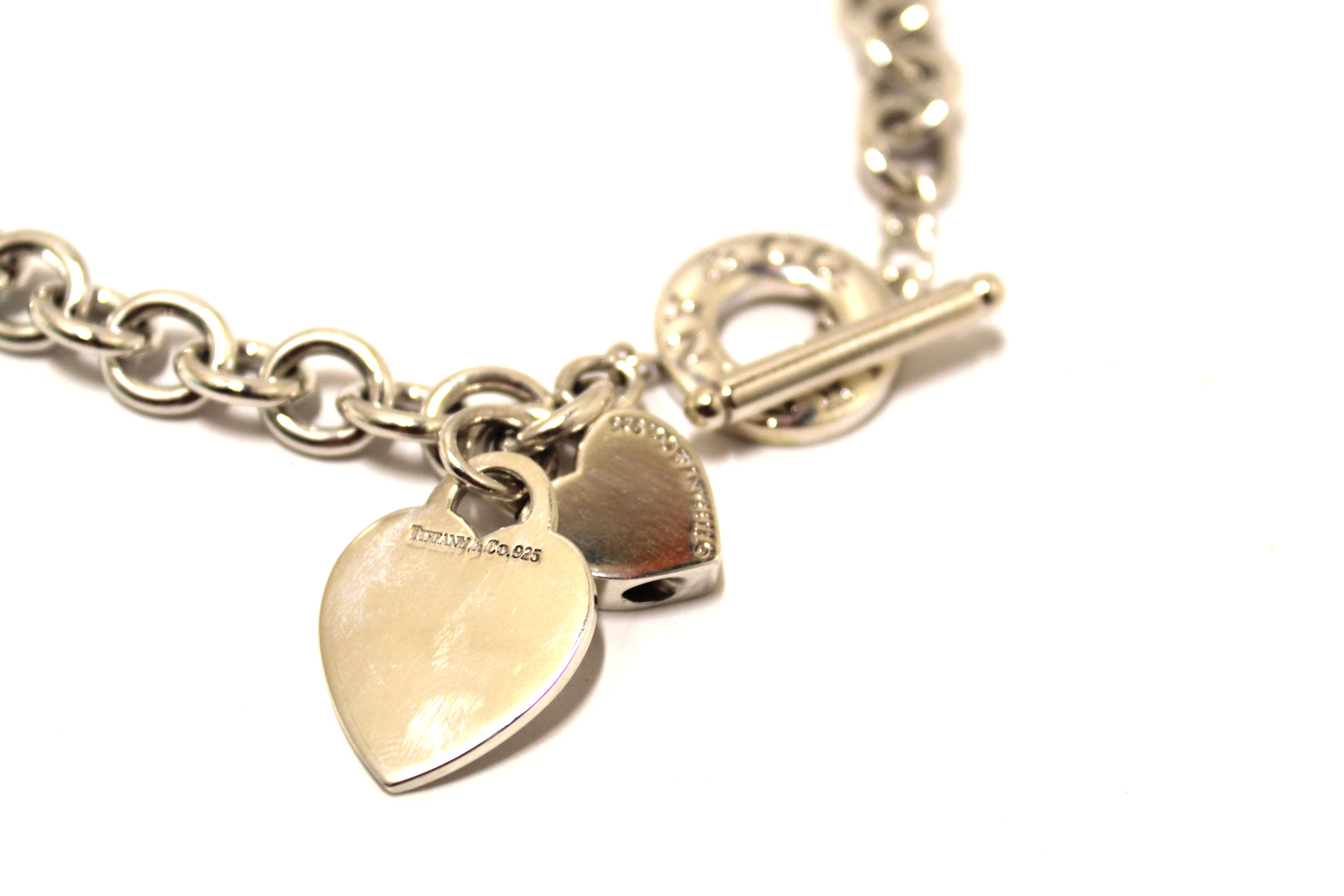 Authentic Tiffany & Co. Sterling Silver Double Heart Tag Toggle Chain Necklace for Women - Elegant Valentine's Day Gift & Anniversary Jewelry