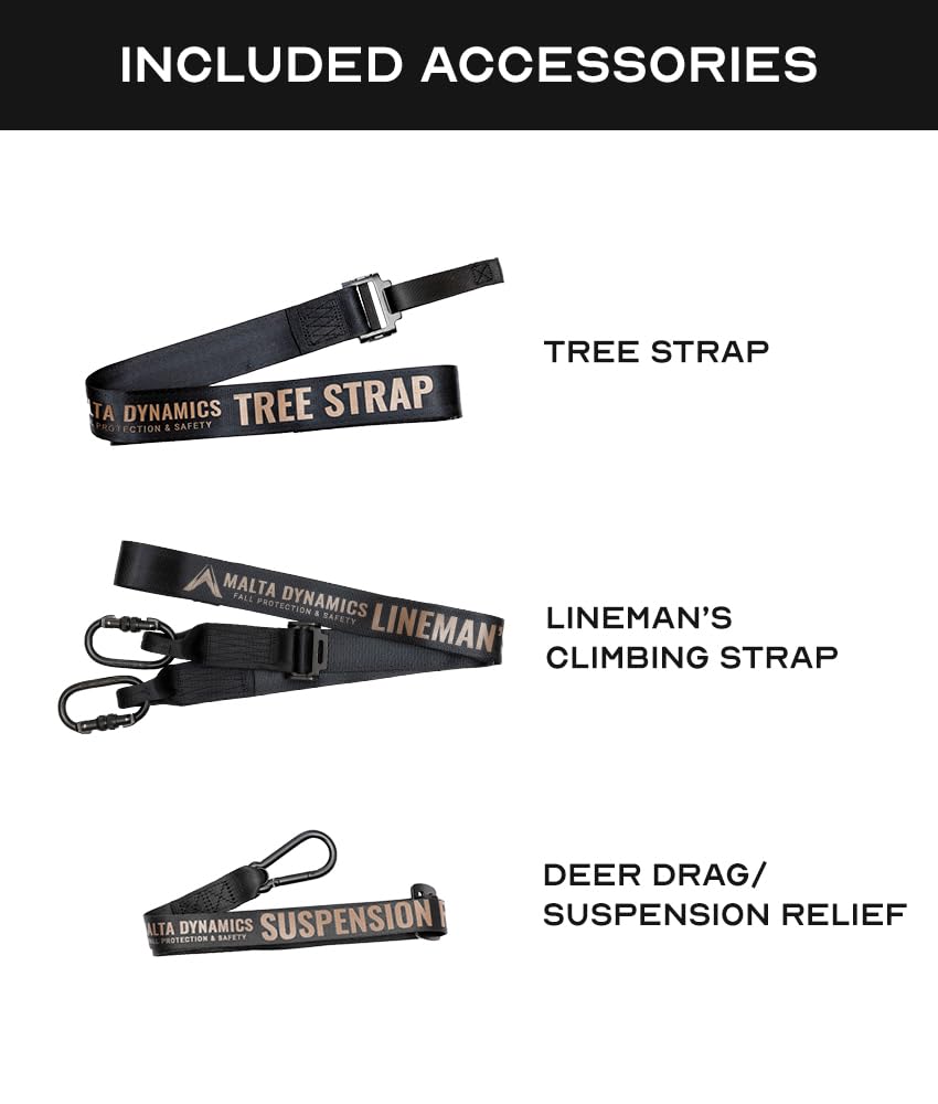 Malta Hunting Safety Harness Set - Hunter's Elite Full Body Harness with Climbing Strap, Tree Strap & Deer Drag/Suspension Relief Strap for Tree Stand Hunting - Perfect for Deer Hunting, Bowhunting and Outdoor Adventures