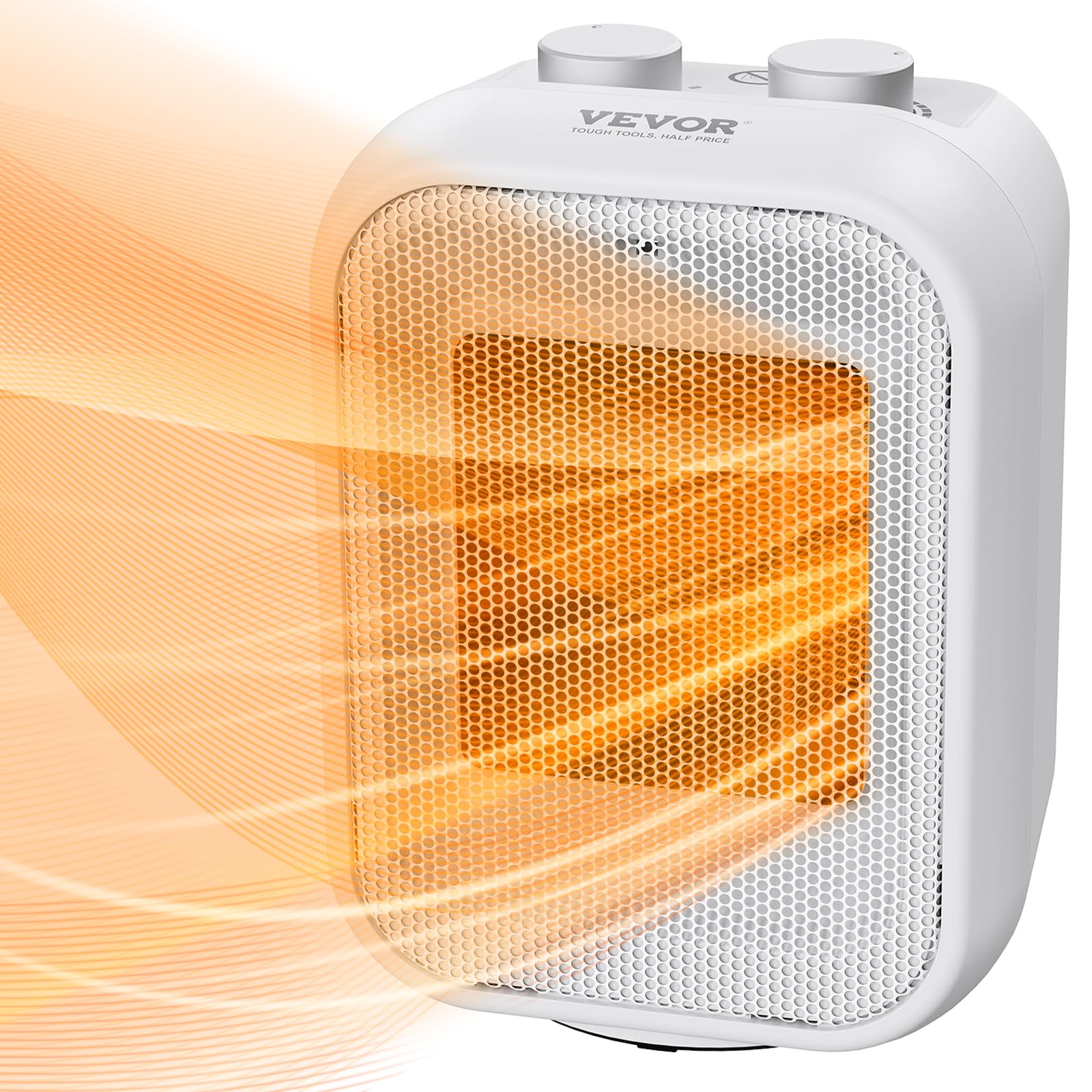 VEVOR 1000W/1500W Portable Electric Space Heater with Adjustable Thermostat - Quiet Ceramic Heater Fan with Tip-Over Protection & Flame Retardant PP - Perfect for Office, Desk & Indoor Use - Stay Warm While Working or Relaxing at Home