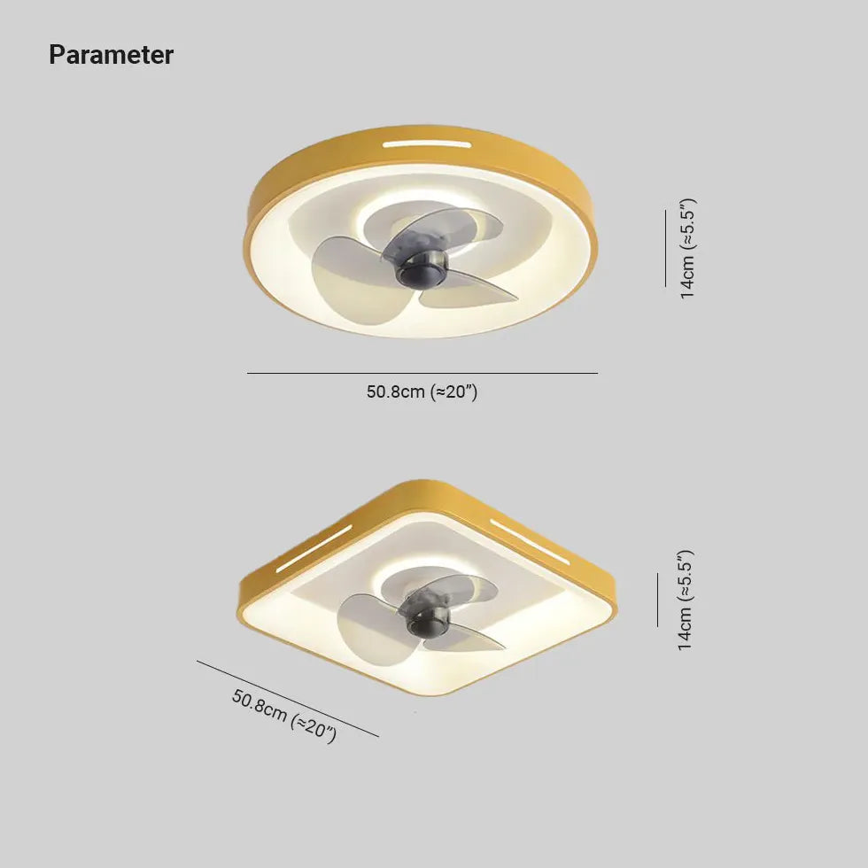 Square 3-Blade Ceiling Fan with LED Light Kit - Modern Low Profile Flush Mount for Bedroom, Living Room & Office
