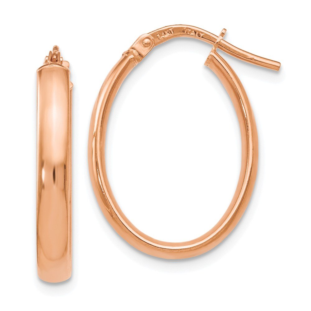 14K Rose Gold Oval Tube Hoop Earrings for Women - 22mm x 16mm Dainty Minimalist Jewelry, Perfect for Everyday Wear, Date Night & Special Occasions