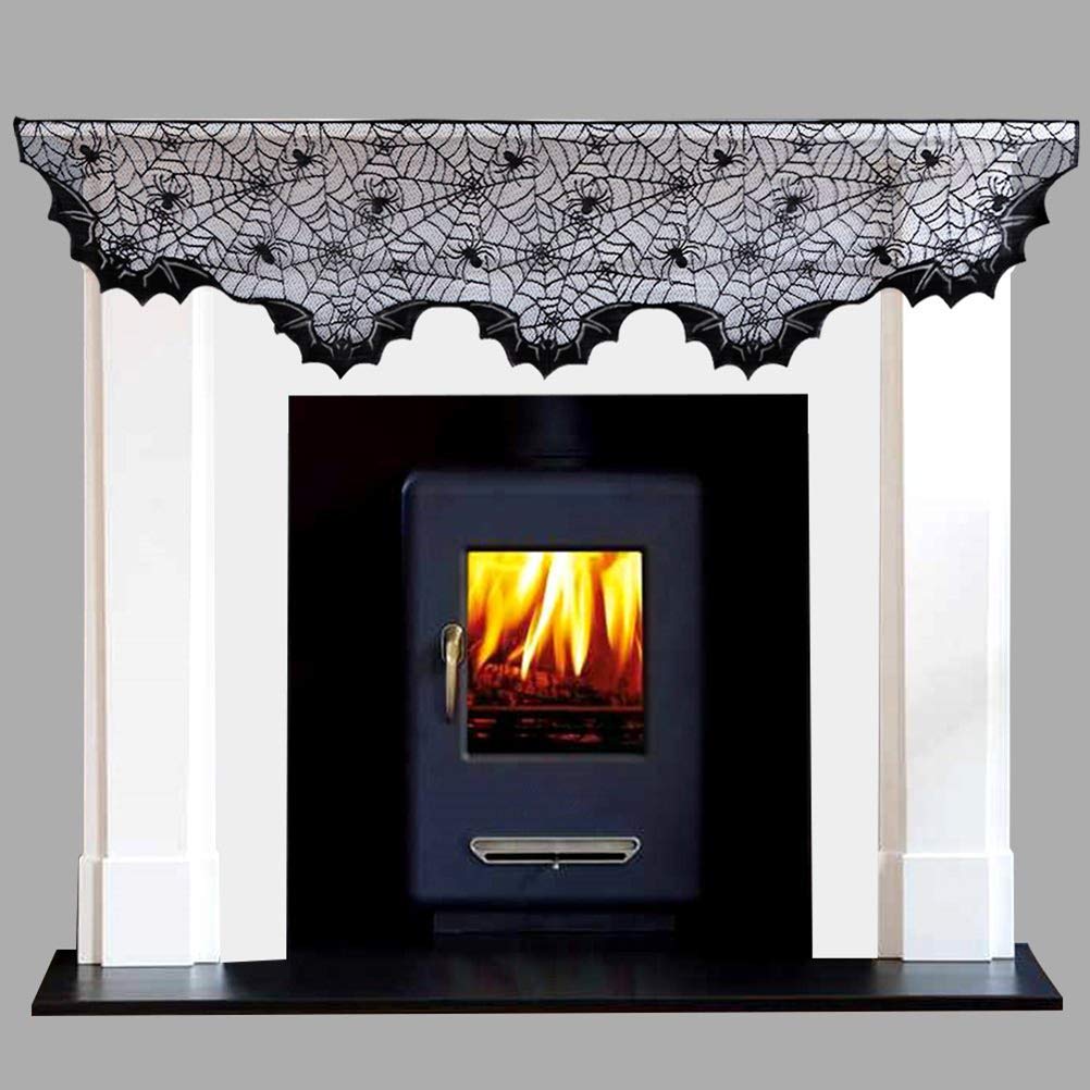 EXCEART Black Lace Table Runner - Elegant Halloween Dining Table Decor, Fireplace Cloth & Spider Web Board Game Decoration (20x72 Inches) - Perfect for Gothic Parties, Home Decor & Spooky Themed Events