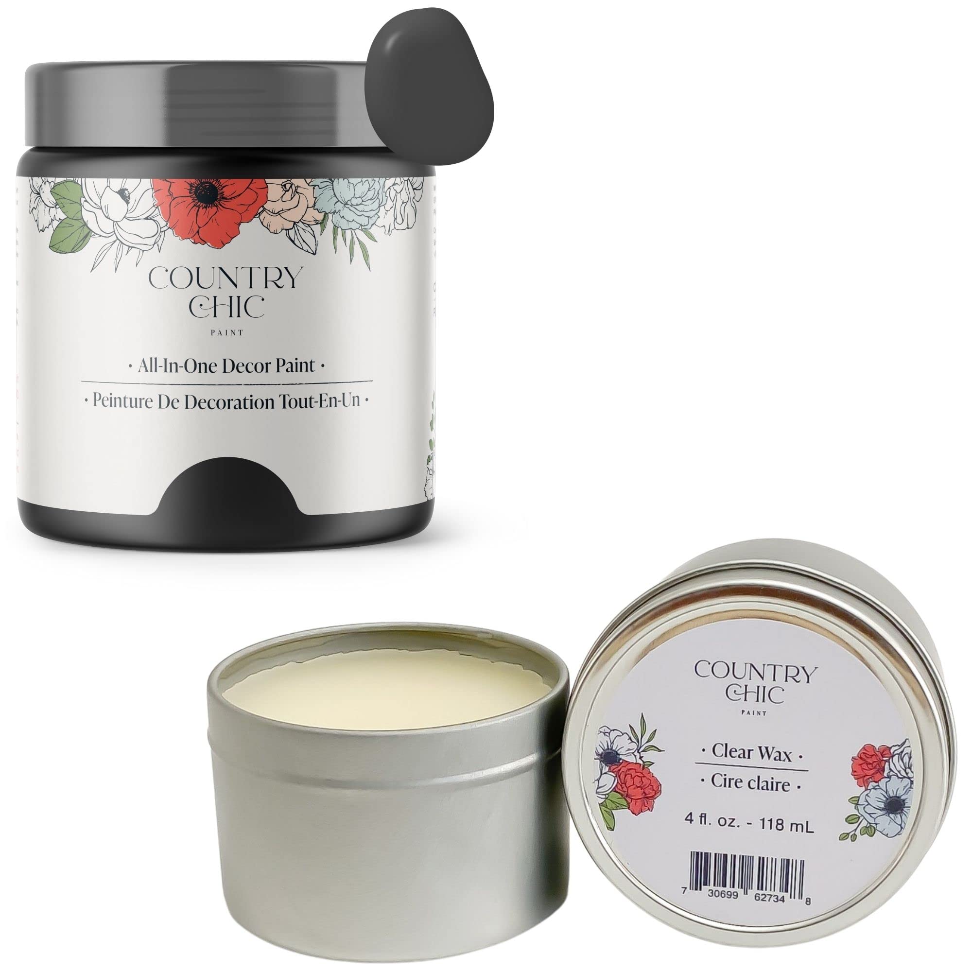 Chalk Style Paint and Furniture Wax Set - DIY Furniture Makeover, Home Decor, Craft Projects (4 oz Liquorice Black) - Perfect for Refinishing Wooden Tables, Cabinets, and Vintage Furniture Restoration