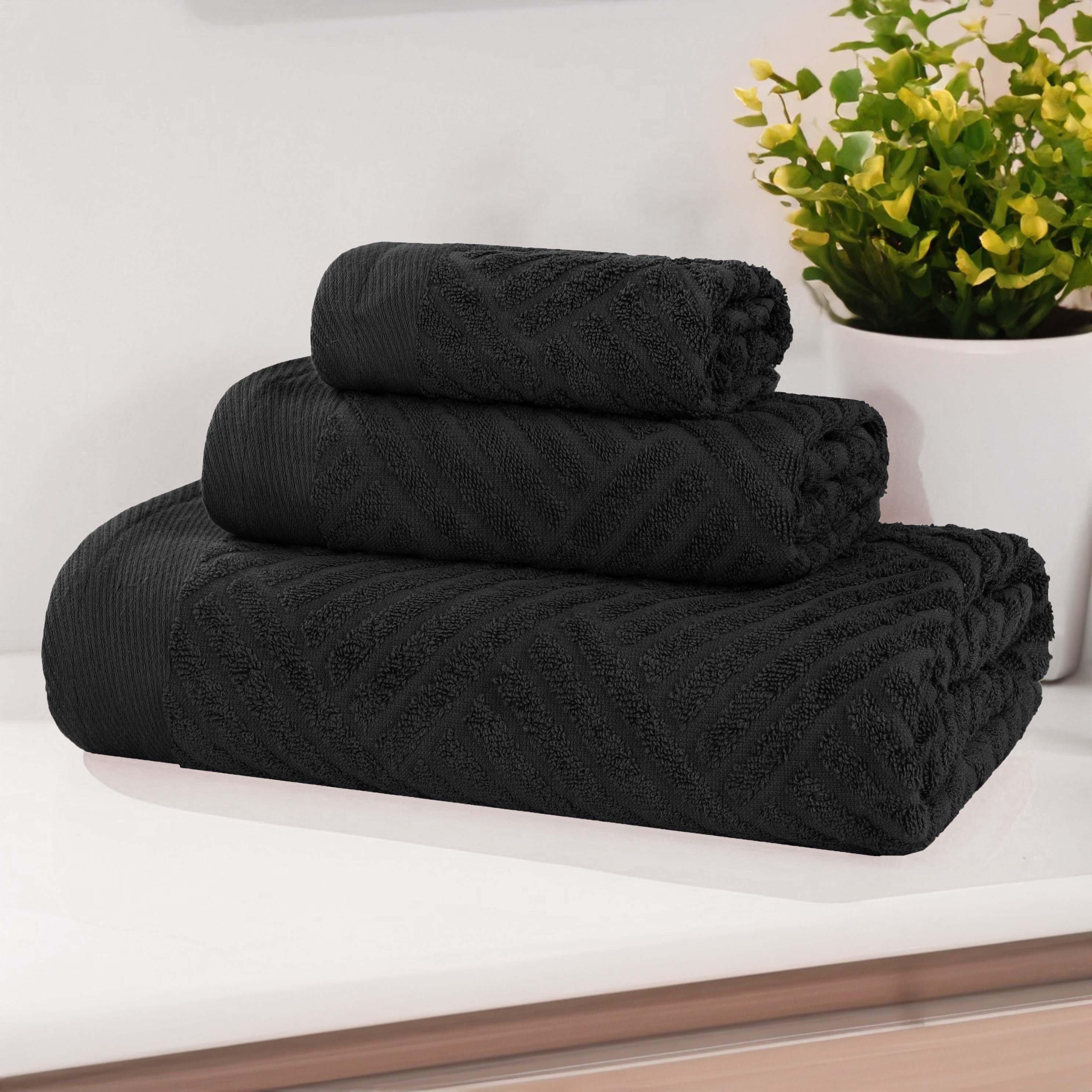 Premium Basketweave Jacquard Egyptian Cotton Towel Set - 3 Piece Plush Bath Towels for Spa, Bathroom & Luxury Home Decor - Medium Weight, Ultra Soft & Absorbent