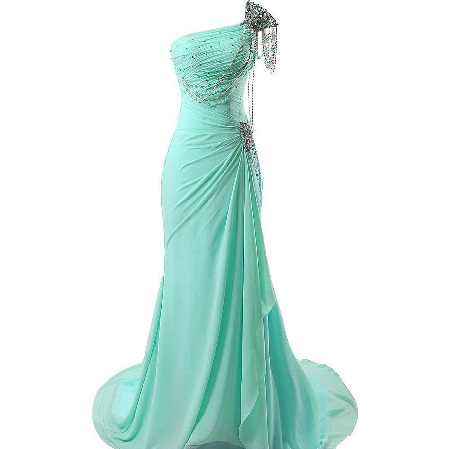 Kivary® Women's Beaded One Shoulder Crystal Chiffon Long Corset Prom Evening Dress - Elegant Formal Gown for Homecoming, Wedding Guest & Special Occasions