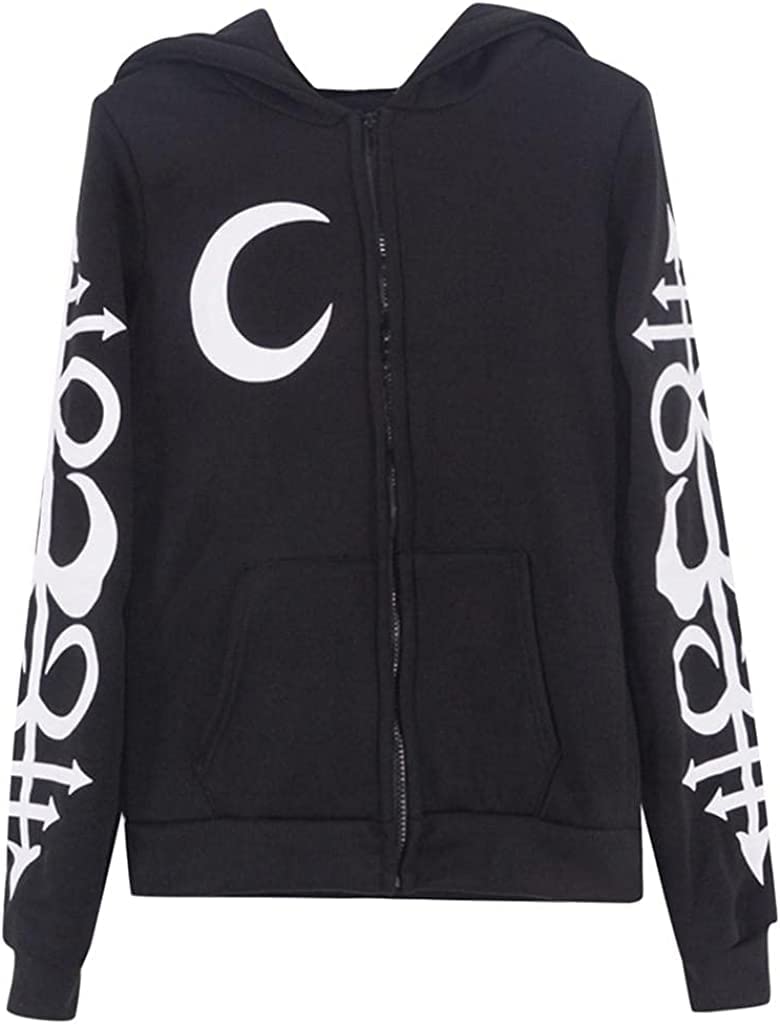 SP4U Women's Gothic Moon Vintage Hoodie - Witchcraft Themed Casual Sweatshirt for Halloween, Cosplay & Everyday Wear