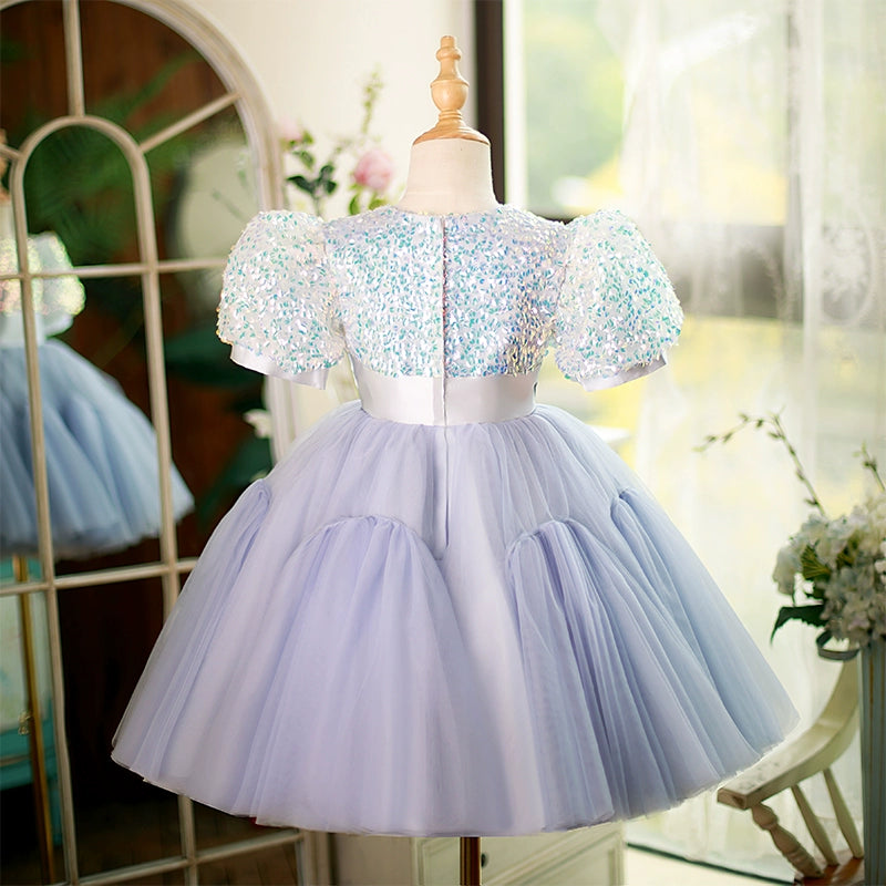 Lilac Princess Round Tulle Flower Girl Dress for Weddings, Baptisms & Special Occasions - Elegant Formal Gown for Kids