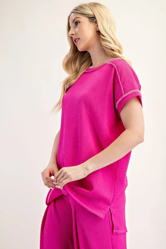 Celeste Plus Size Relaxed Fit Textured Short Sleeve Top for Women - Comfortable Casual Blouse for Everyday Wear, Office & Weekend Outings