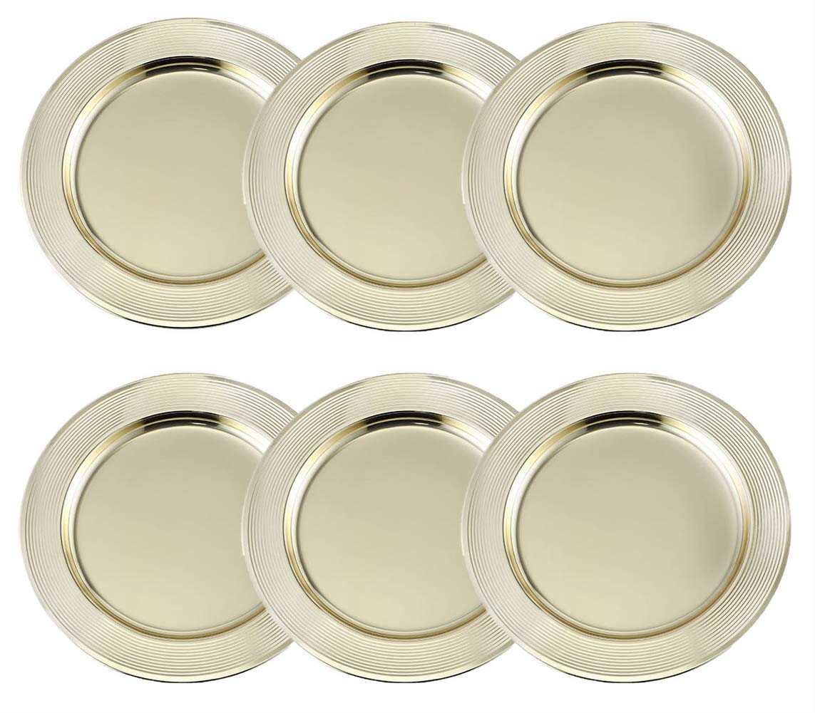 Oncefirst Round Charger Plates Set of 6 - 11.8 Inch Stainless Steel Gold Dinner Plates for Wedding, Party, Holiday & Formal Dining - Elegant Table Decor for Restaurants, Buffets & Special Events
