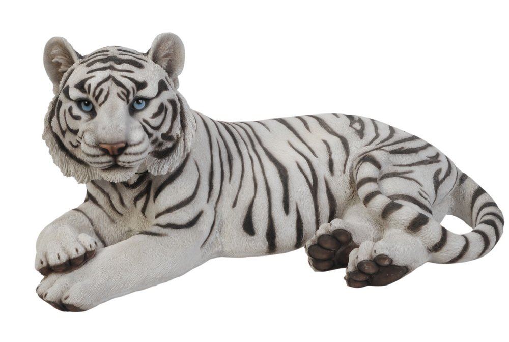 Hi-Line Gift Ltd White Tiger Statue - Elegant Lying Down Tiger Sculpture for Home Decor, Office Desk, or Garden Accent
