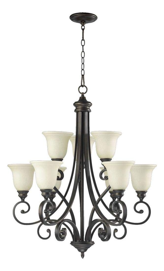 Nine Light Oiled Bronze Amber Scavo Glass Up Chandelier - Elegant Dining Room & Entryway Lighting Fixture for Modern Homes