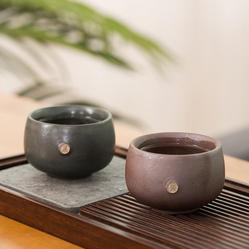 Handmade Coarse Pottery Kung Fu Tea Cup Set of 5 - Traditional Ceramic Tea Cups for Gongfu Tea Ceremony - Perfect for Chinese Tea Brewing, Home Decor & Gift Giving