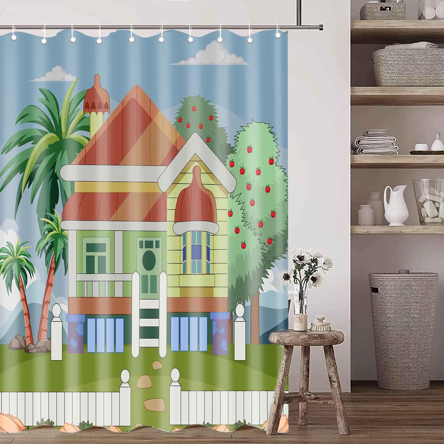 Bluey Cartoon Kids Shower Curtain 60x72 Inches - Cute Blue Themed Bathroom Decor for Boys & Girls - Waterproof Fabric with Rustproof Hooks - Perfect for Bathroom, Bathtub, and Kids' Room Decor