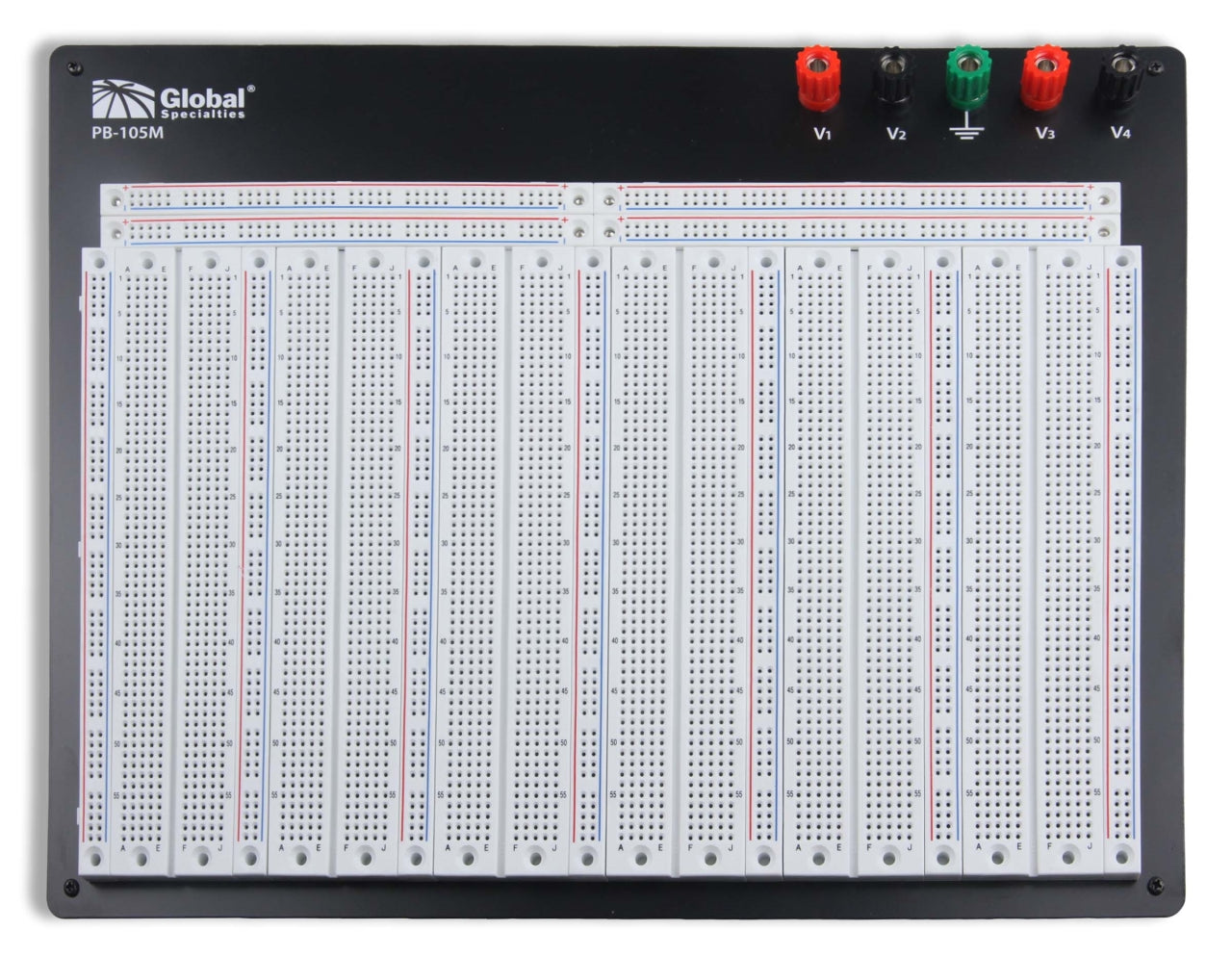 Global Specialties PB 105M 4560 Tie Point Solderless Breadboard Kit - Powered External Supply for Electronics Prototyping, Circuit Testing & STEM Education Projects