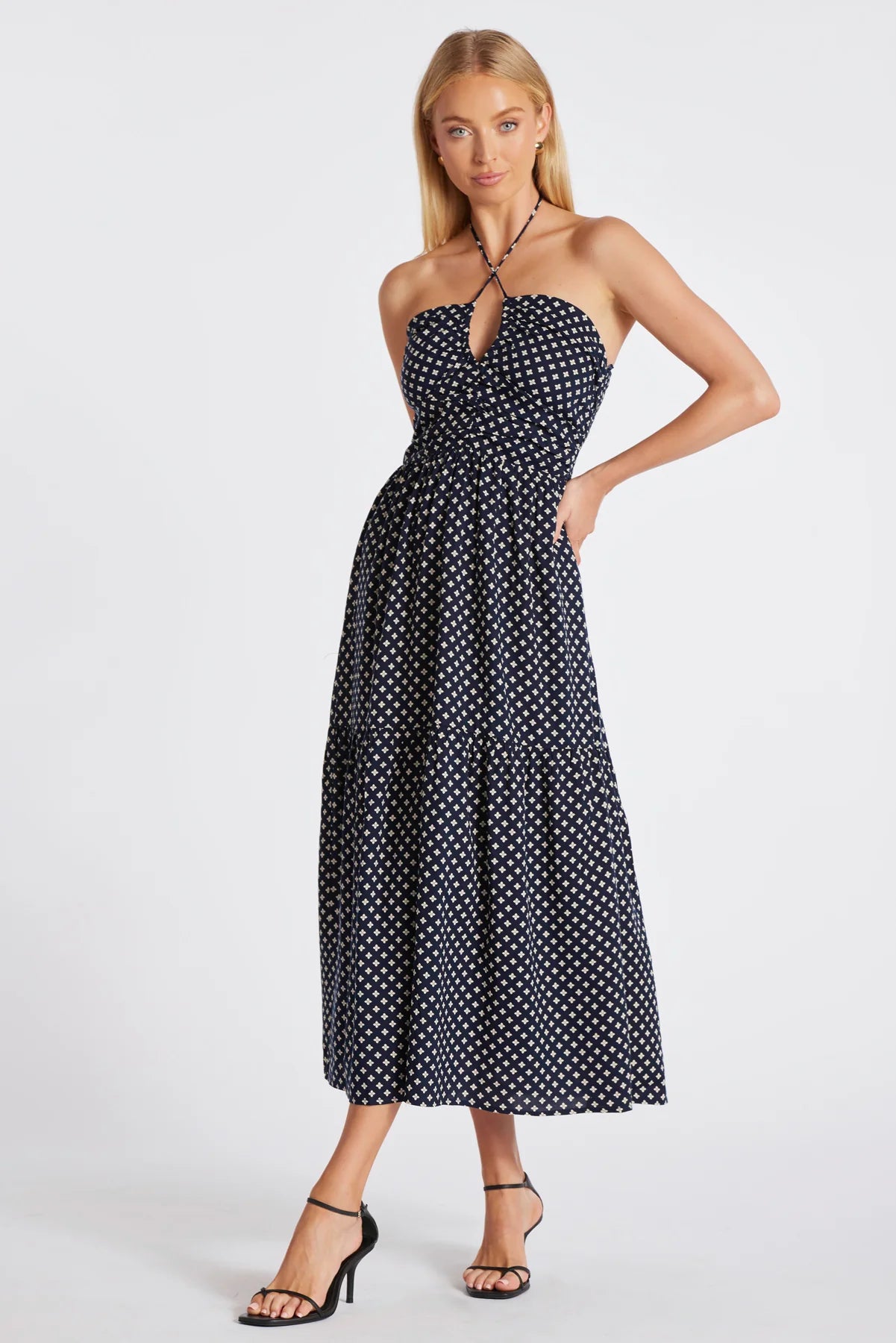 Aeries Halter Dress with Clover Print - Floral Summer Dress for Women, Perfect for Beach Vacations, Parties, and Casual Outings