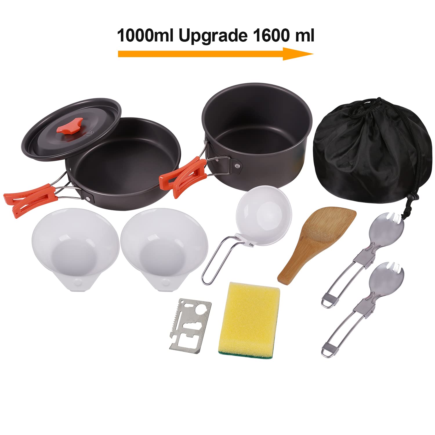 REDCAMP 11-Piece Camping Cookware Set - Lightweight Stackable Pots & Bowls for Outdoor Cooking, Hiking & Picnics