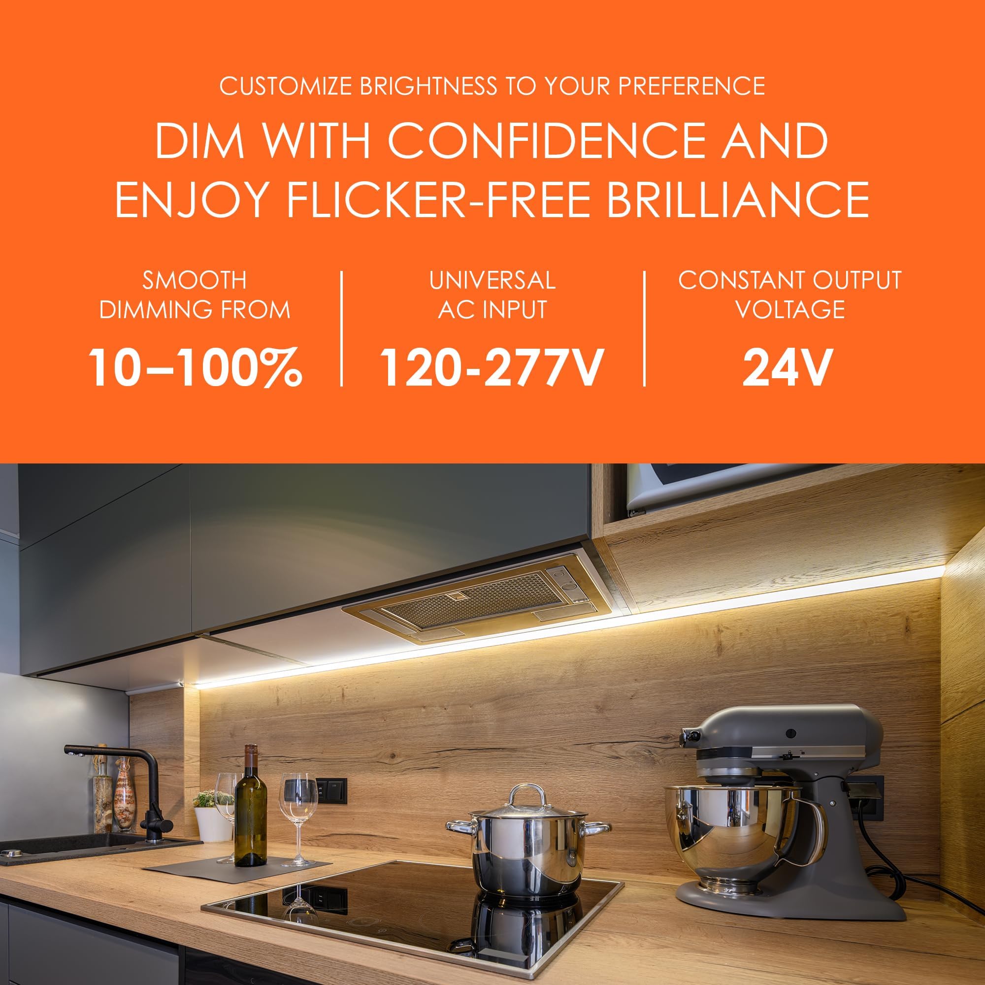 24V DC 60W LED Driver - Dimmable Power Supply for LED Strip Lights, Compatible with Lutron & Leviton Dimmers | Ultra Quiet Electronic Transformer | Perfect for Home, Office & Commercial Lighting Projects