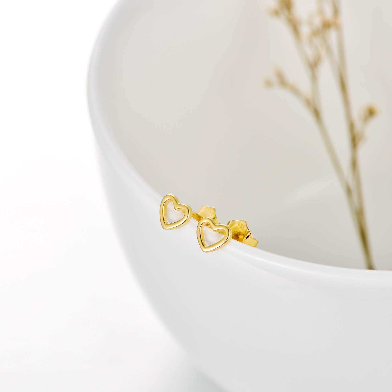 14K Gold Heart Stud Earrings for Women - Dainty Hollow Heart Earrings with Screw Back, 5mm Valentine's Day Love Jewelry Gift for Her | Perfect for Anniversaries, Date Nights & Special Occasions