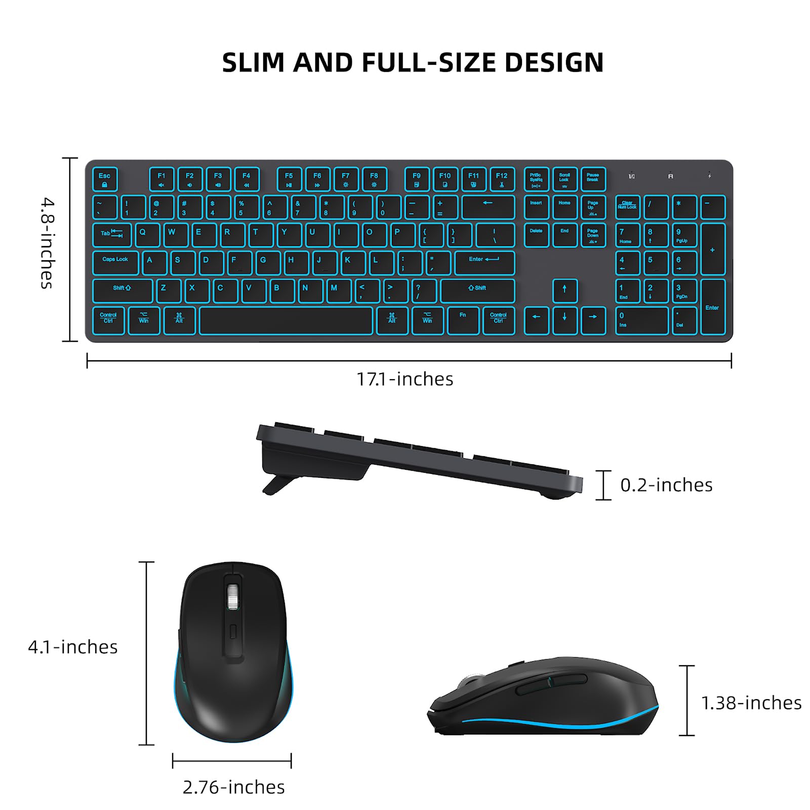 RGB Backlit Wireless Keyboard and Mouse Combo - Slim, Quiet, Rechargeable with Jiggler Mouse & Adjustable Tilt - 2.4GHz Silent Keyboard Mouse for Mac, Windows PC, Laptop, Desktop (Space Gray) - Perfect for Office Work, Gaming, and Home Computing