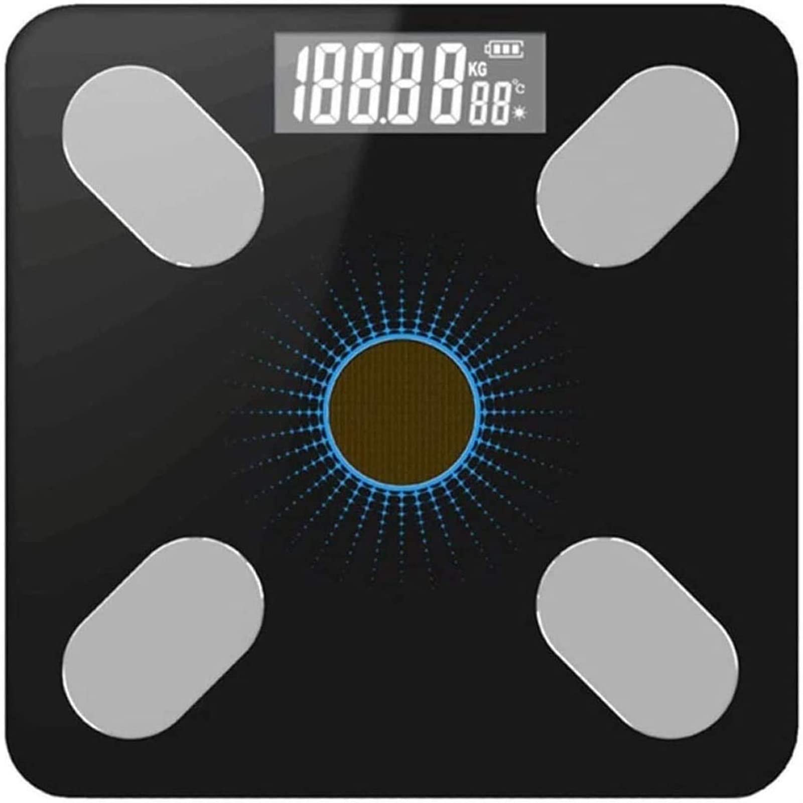 Digital Bathroom Scale with Body Fat & BMI Measurement - Smart Bluetooth Weight Scale with Tempered Glass Platform, Large Backlit LCD Display & Smartphone App - Perfect for Home Fitness Tracking & Health Monitoring