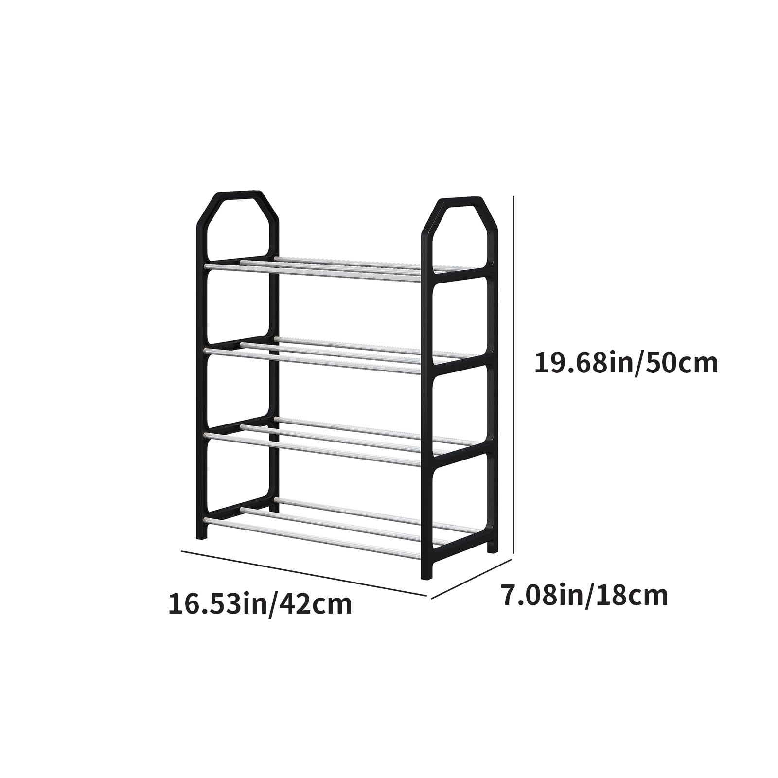 4-Tier Metal Shoe Rack Organizer - Sturdy Shoe Storage Shelf for Bedroom, Closet, Entryway & Dorm Room - Space Saving Shoe Organizer for Home & Office (Black)