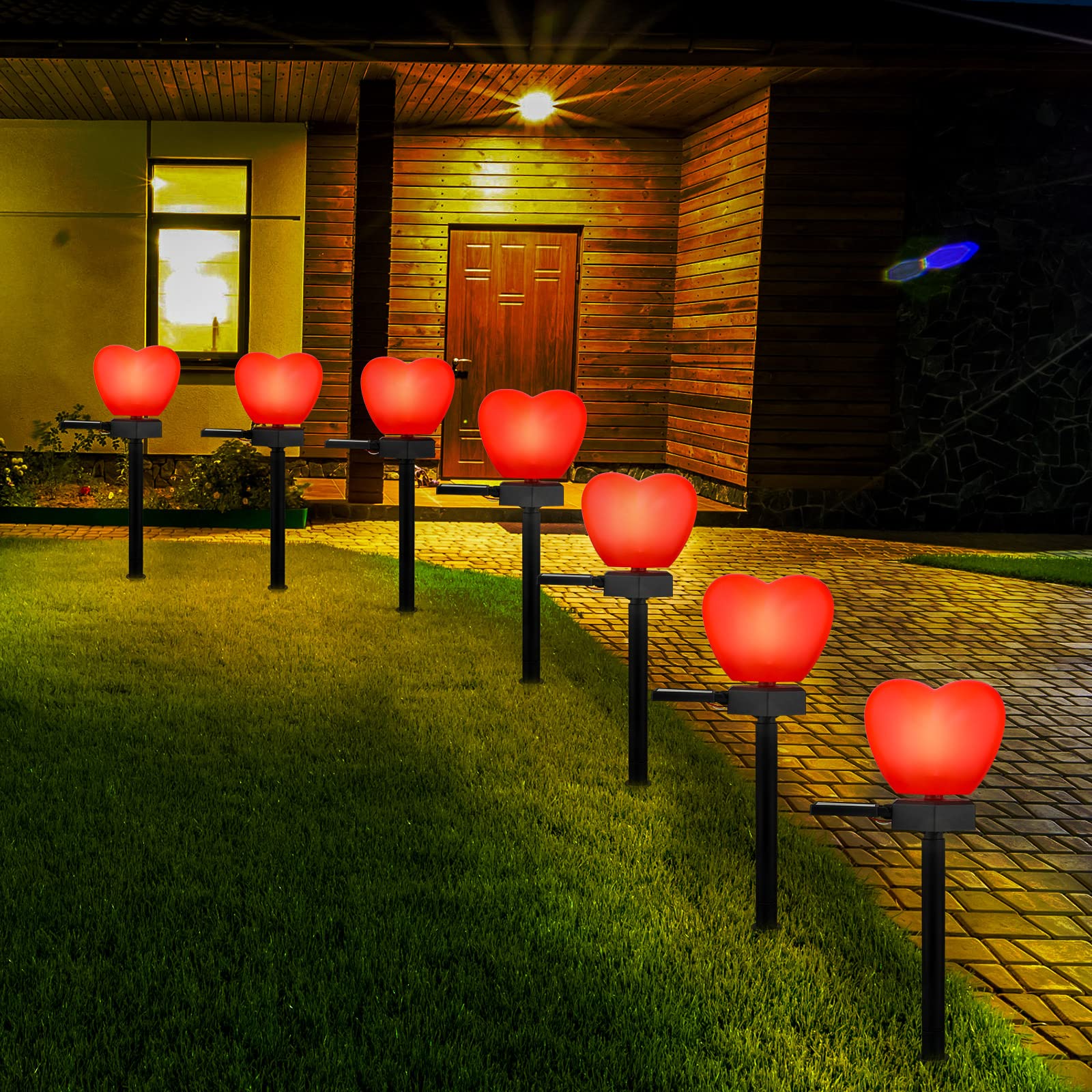 Hortsun 2 Pack Valentine's Day Solar Stake Lights - Red Heart Waterproof LED Garden Lights for Landscape, Warm White Solar Pathway Lighting for Patio, Lawn, Walkway - Perfect for Romantic Outdoor Decor & Evening Ambiance