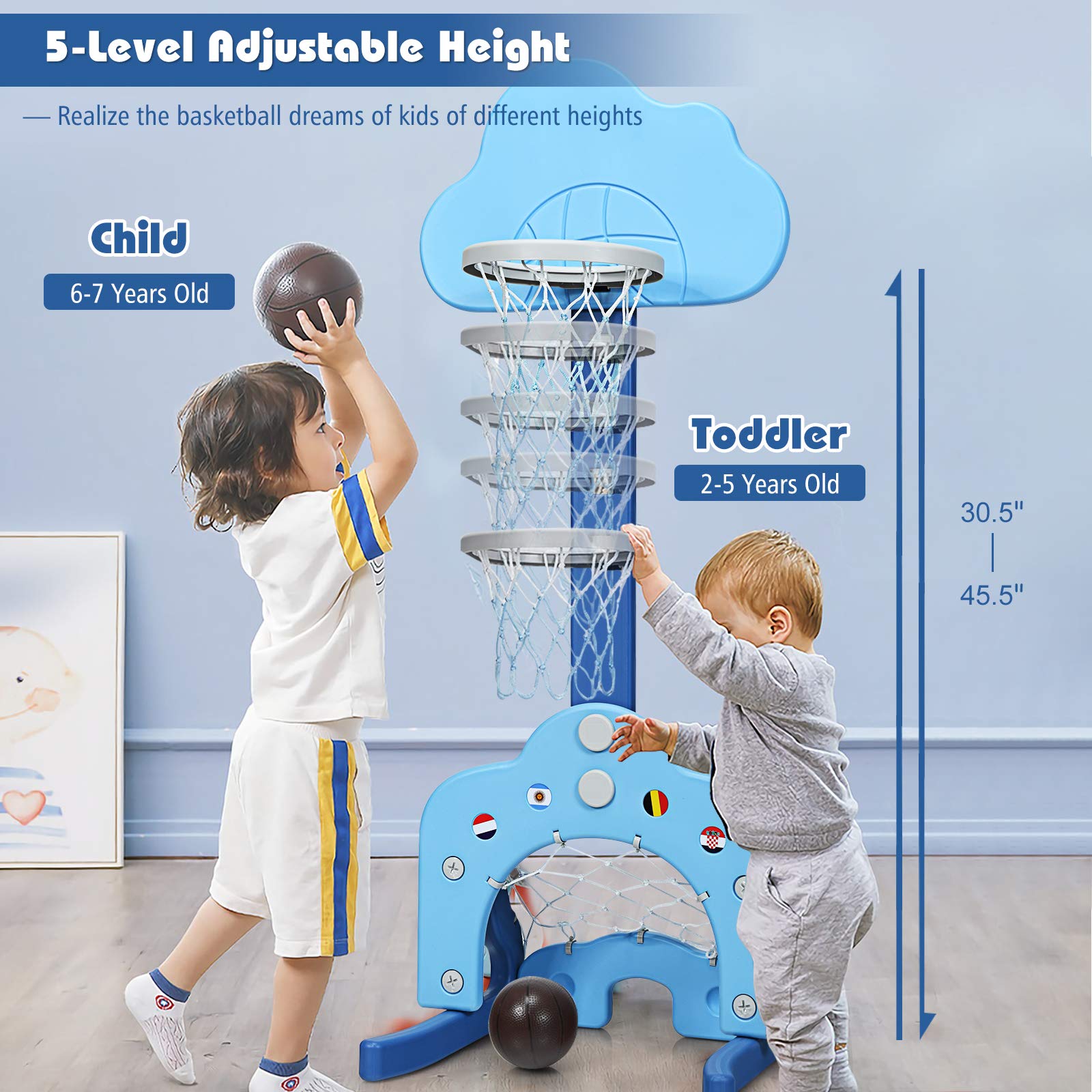 Costzon Adjustable Kids Basketball Hoop Set - Indoor/Outdoor Sports Toy for Toddlers - Best Gift for Boys & Girls