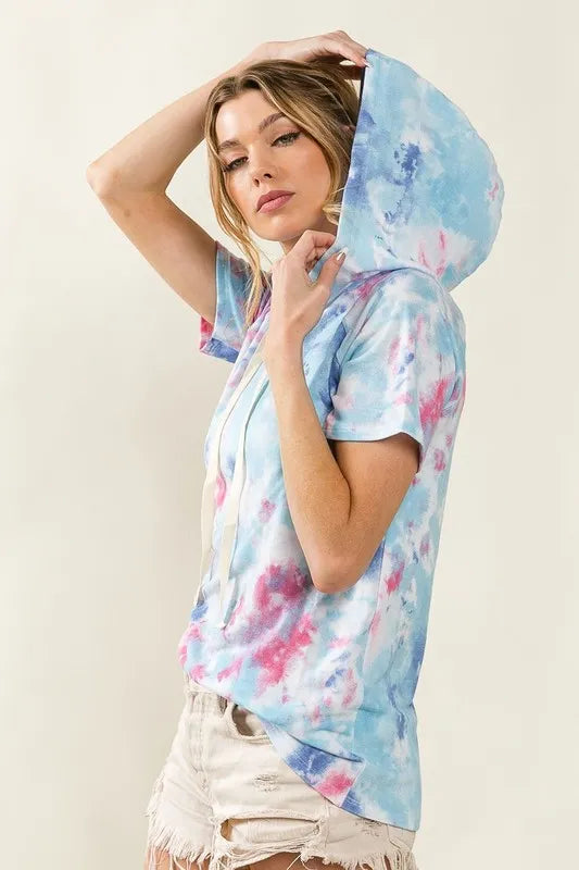 BiBi Tie Dye Terry Hoodie with Adjustable Drawstring - Soft Cotton Pullover for Women | Perfect for Casual Wear, Yoga, and Outdoor Activities
