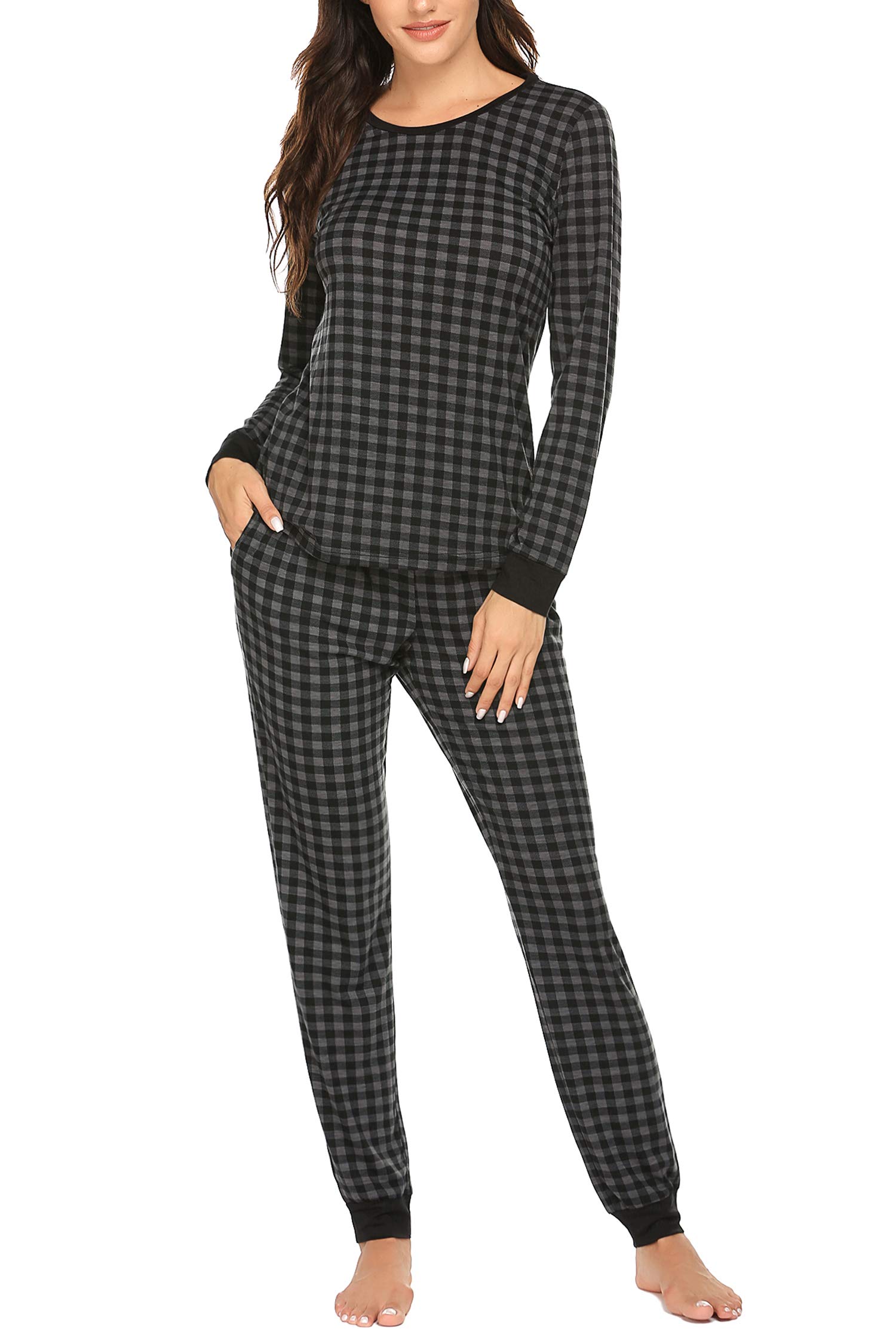 Ekouaer Women's Plaid Pajama Set - Soft Long Sleeve Sleepwear for Lounge & Home